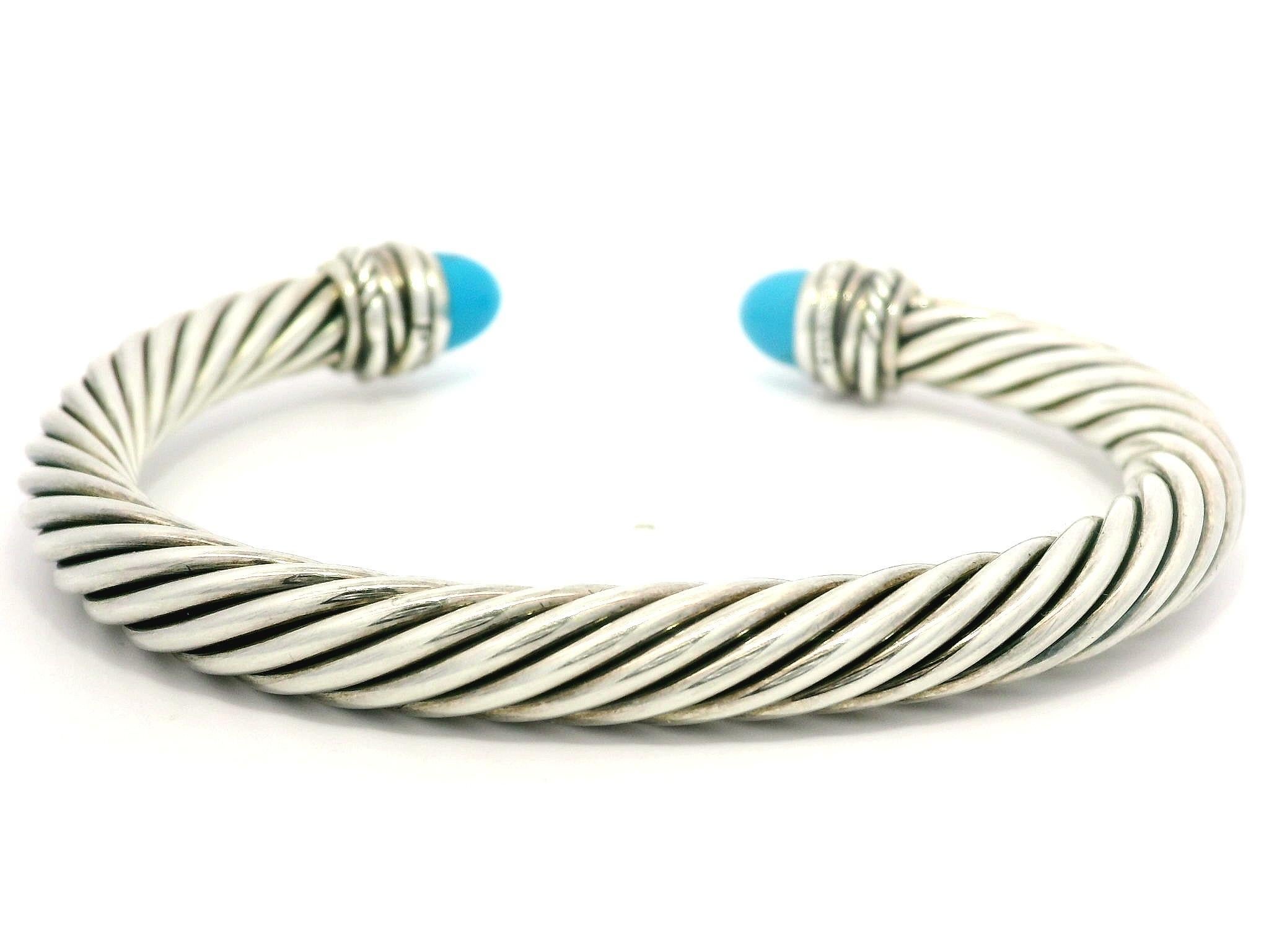 David Yurman Bracciale classico a cavo in argento 925 con diamante turchese da 7 mm in vendita 2