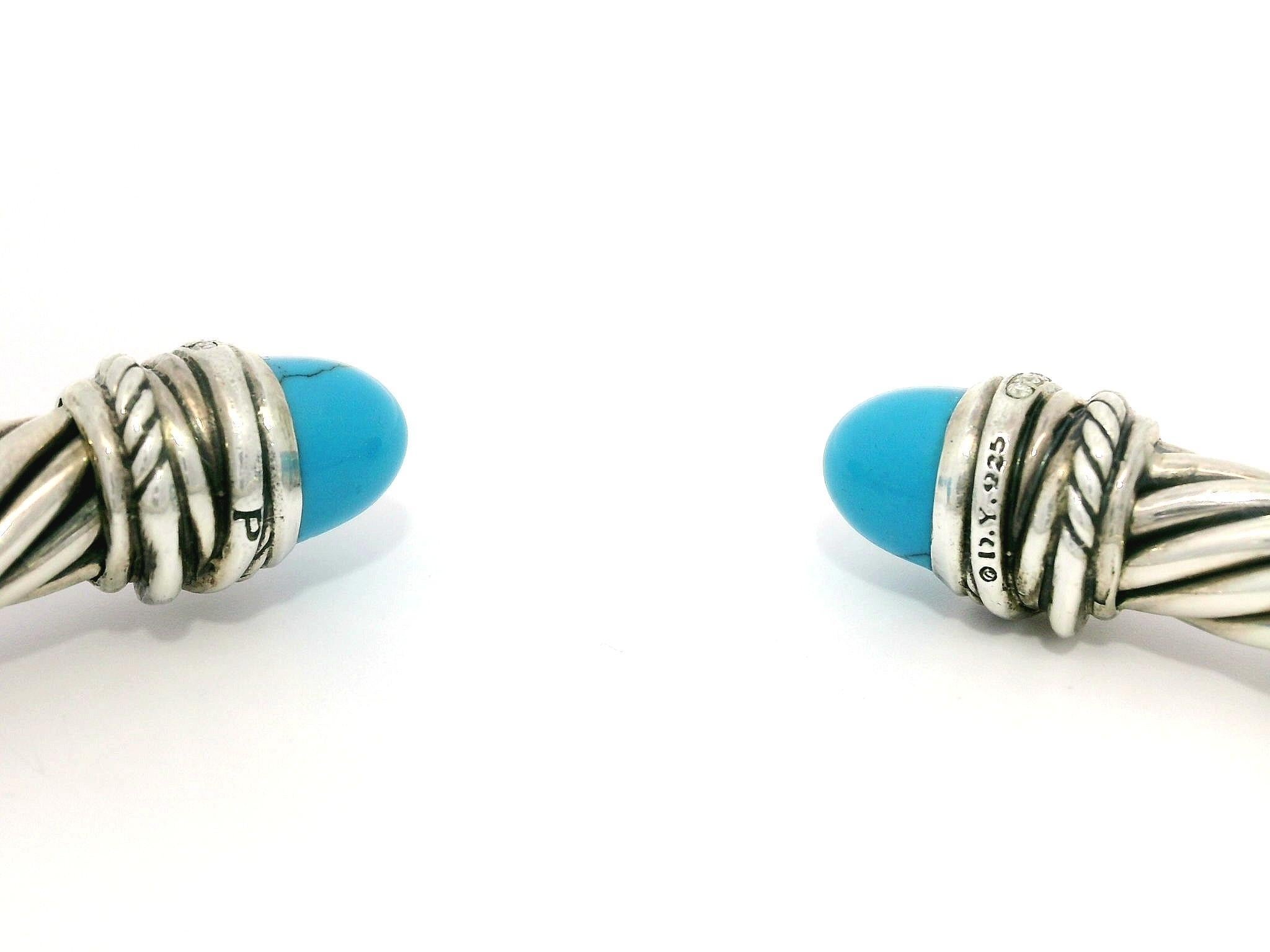 David Yurman Bracciale classico a cavo in argento 925 con diamante turchese da 7 mm in vendita 3