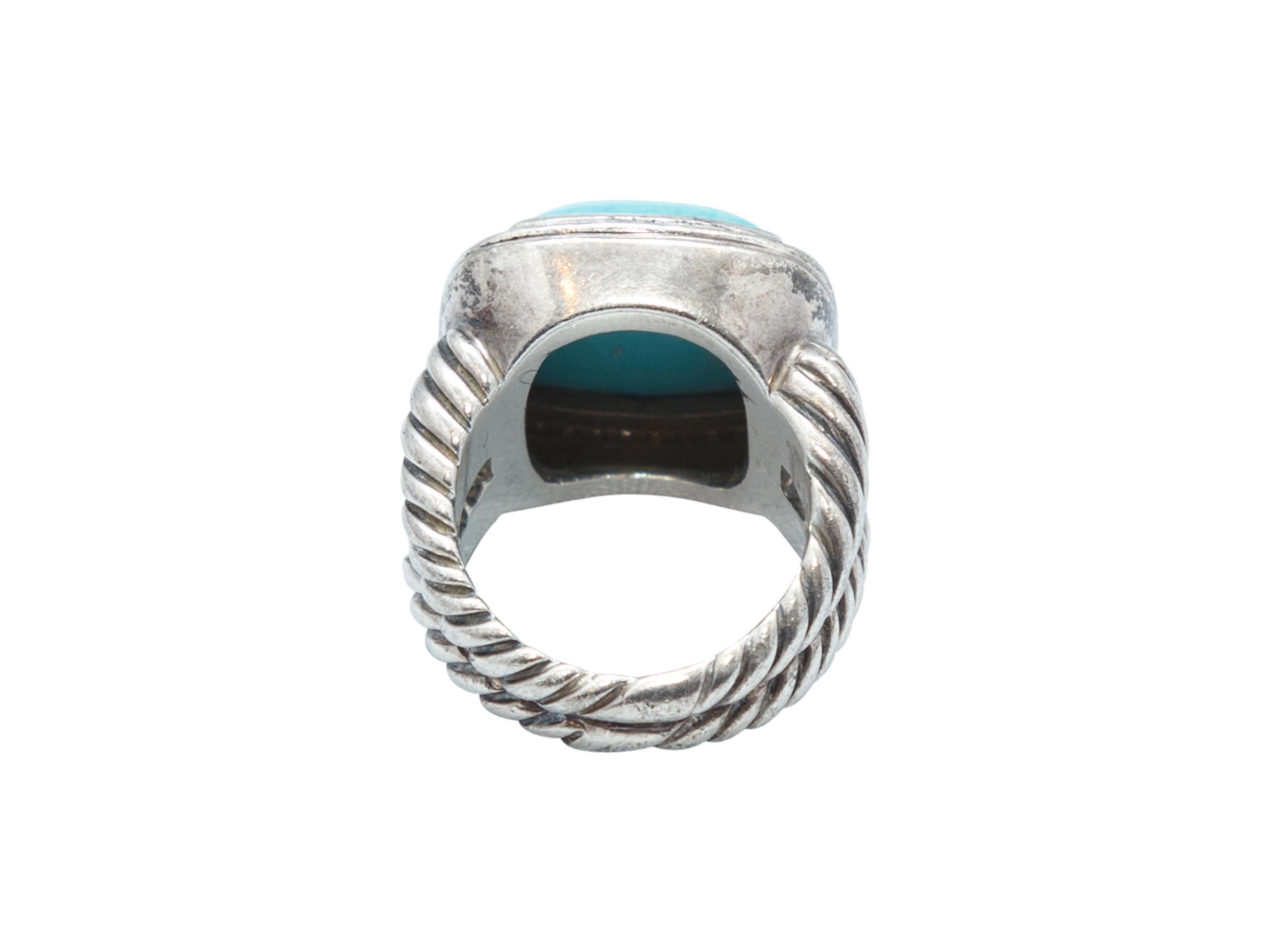 David Yurman Sterling Silver, Turquoise & Diamond Ring In Good Condition In New York, NY