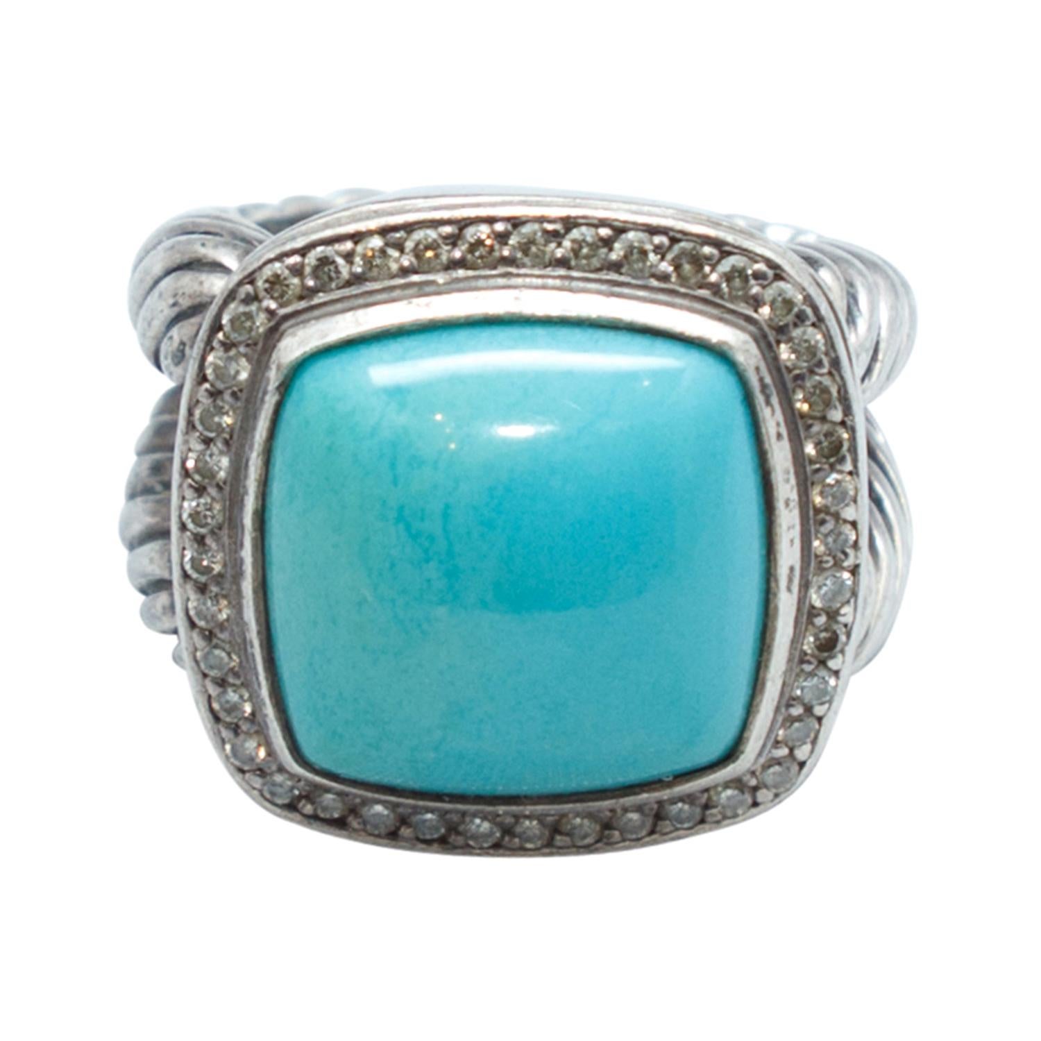 David Yurman Sterling Silver, Turquoise & Diamond Ring