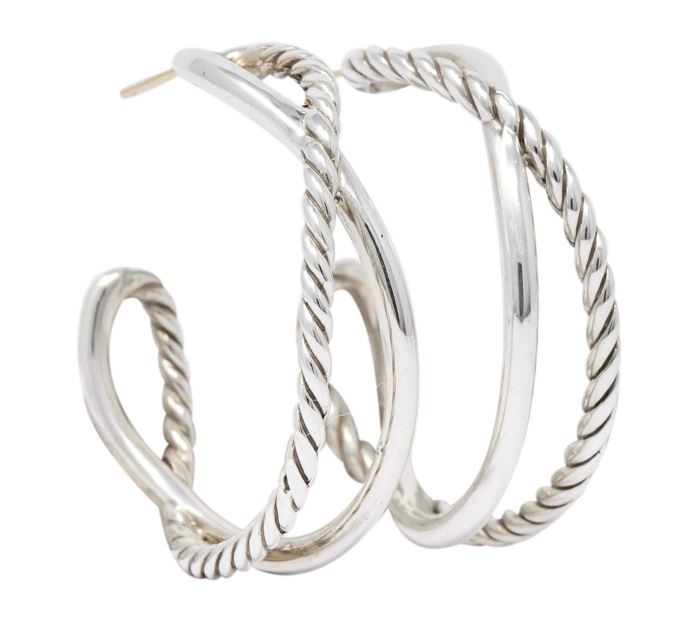 Contemporary David Yurman Sterling Silver Twisted Cable Hoop Earrings