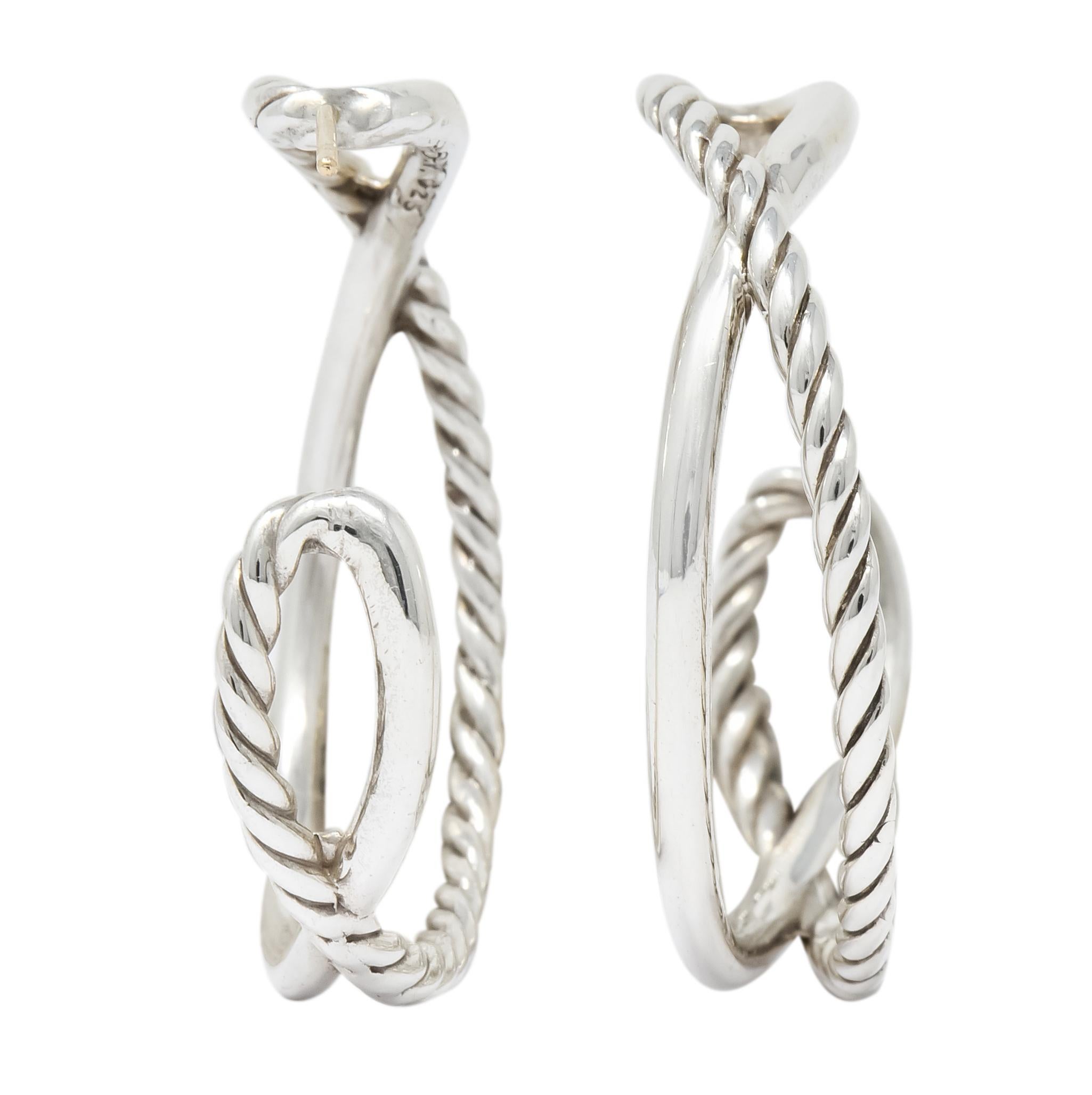 David Yurman Sterling Silver Twisted Cable Hoop Earrings In Excellent Condition In Philadelphia, PA