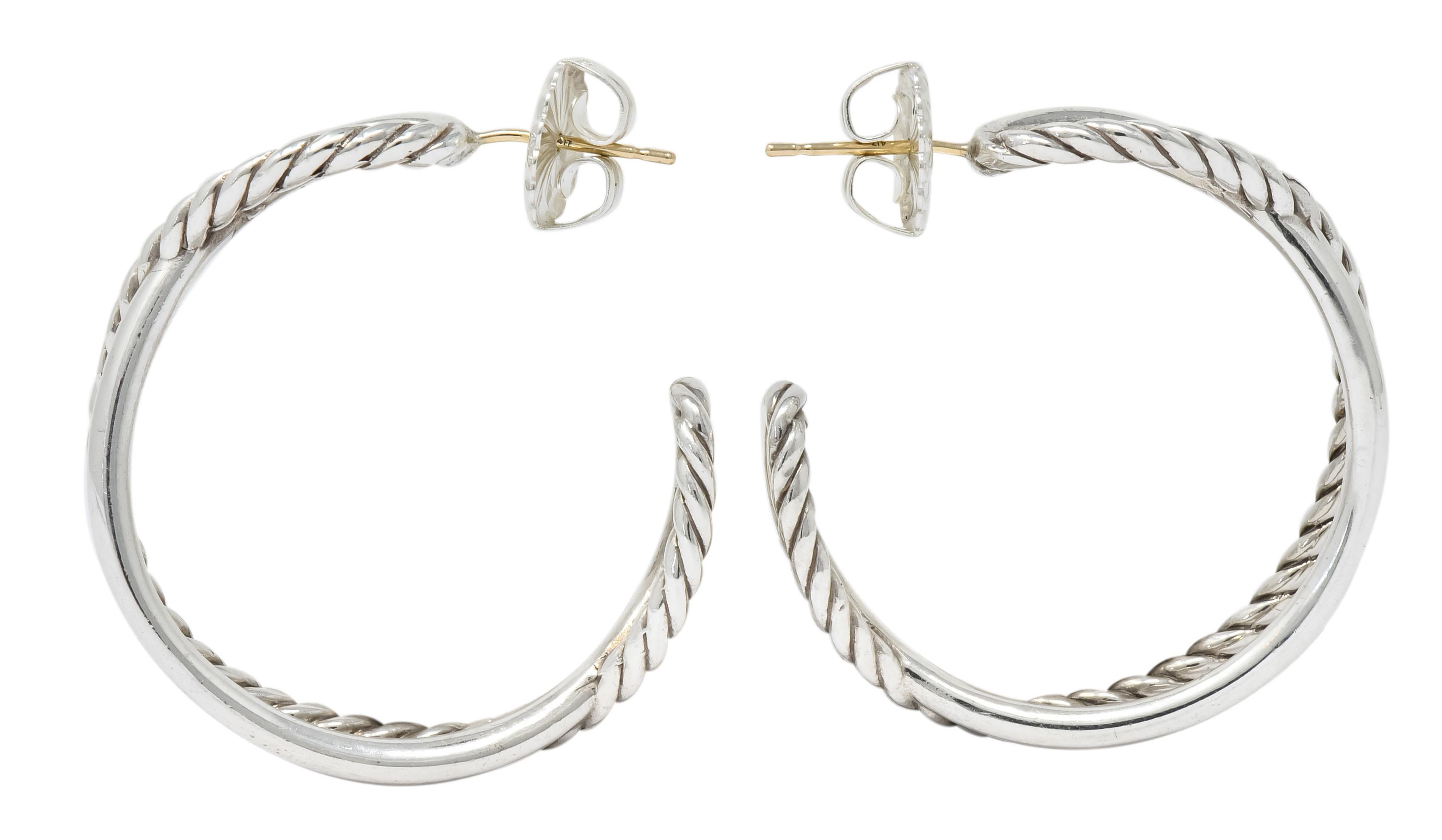 Women's or Men's David Yurman Sterling Silver Twisted Cable Hoop Earrings