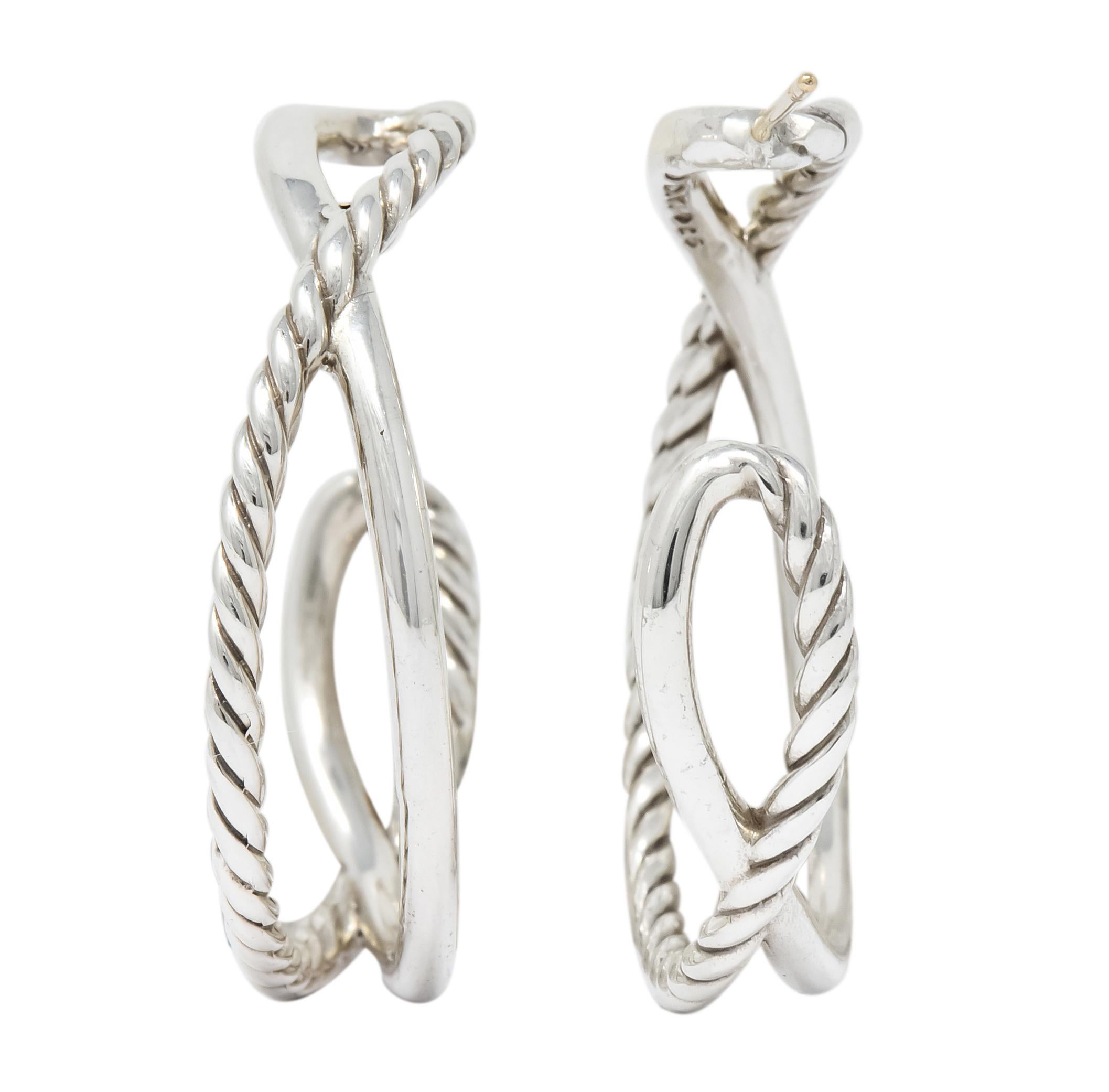 David Yurman Sterling Silver Twisted Cable Hoop Earrings 3