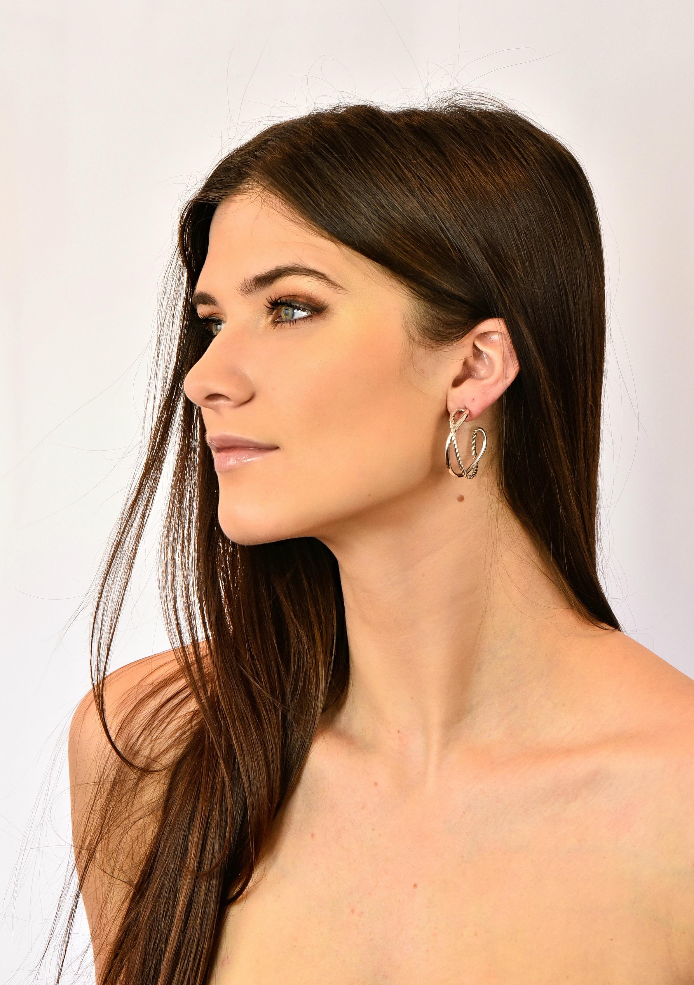David Yurman Sterling Silver Twisted Cable Hoop Earrings 4