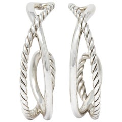 Retro David Yurman Sterling Silver Twisted Cable Hoop Earrings