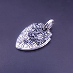David Yurman Sterling Silver Waves Shield Pendant with Black Diamond