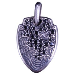 David Yurman Sterling Silver Waves Shield Pendant with Black Diamond