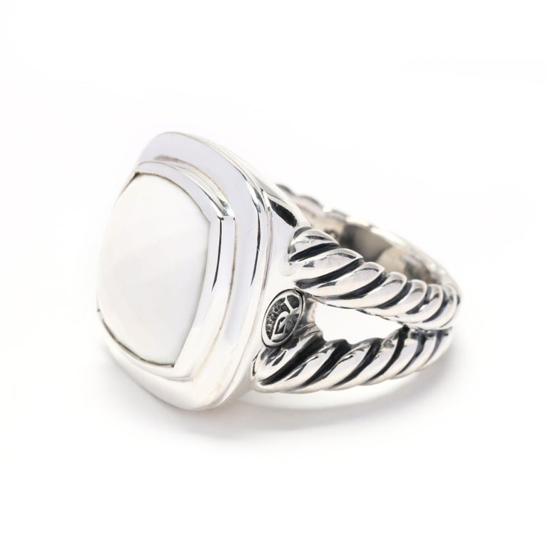 David Yurman Sterling Silver White Agate Albion Ring