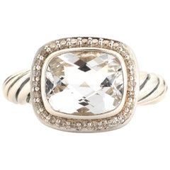 David Yurman Sterling Silver, White Topaz and Diamond Noblesse Ring