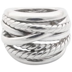 David Yurman Sterling Silver Wide Crossover Cable Ring Band