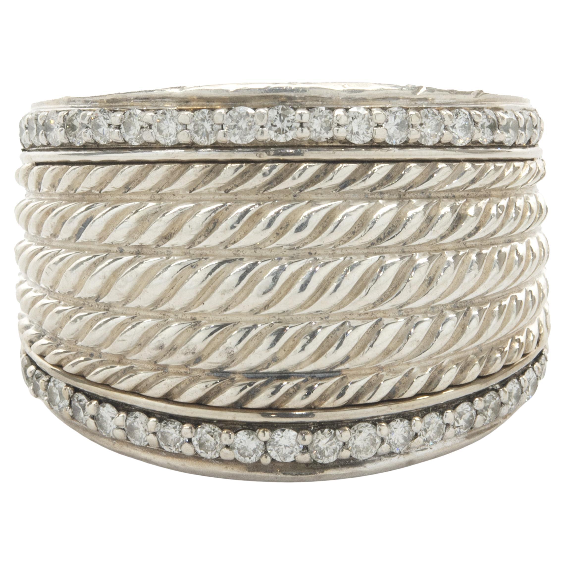 David Yurman Sterling Silver Wide Diamond Cable Ring For Sale