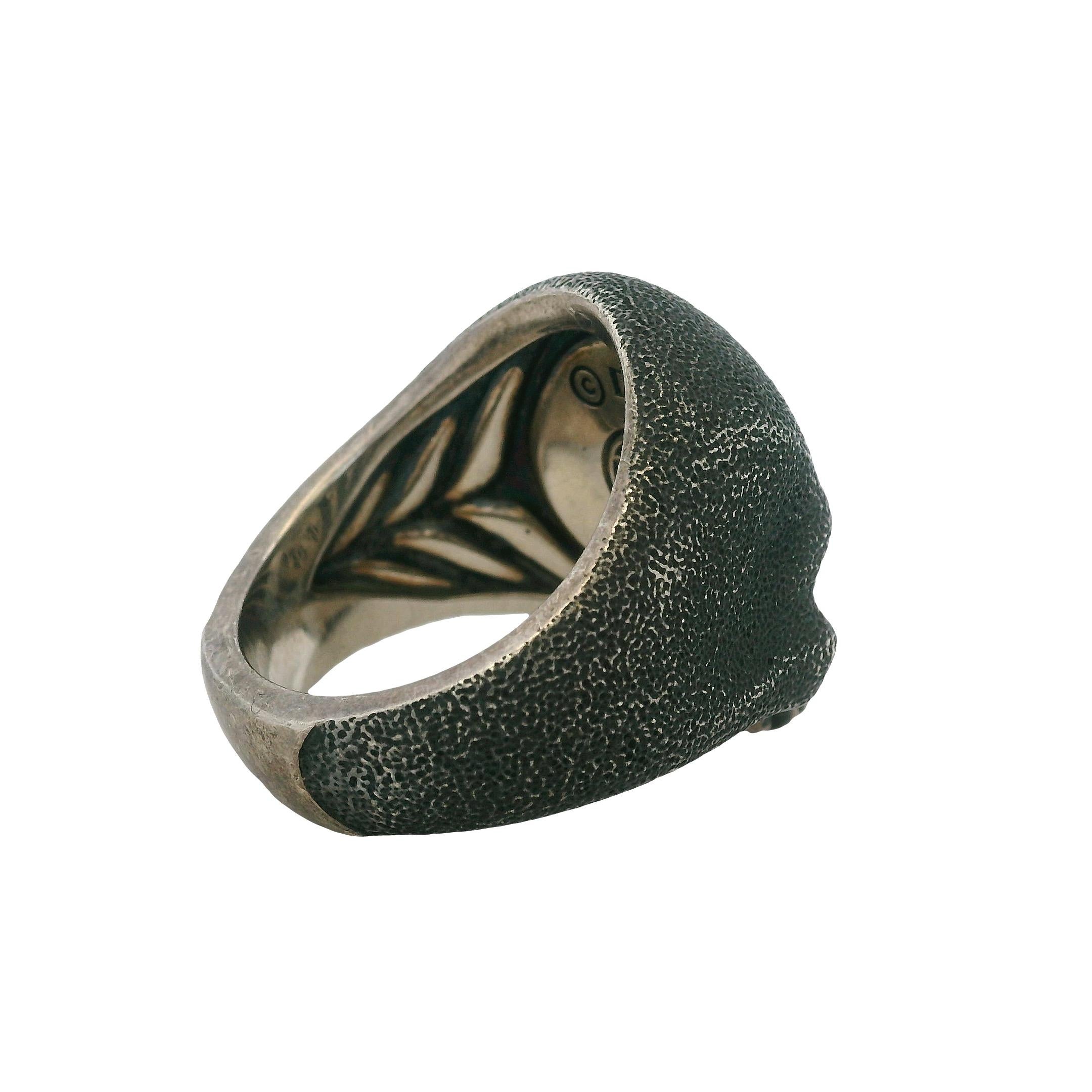 David Yurman Sterling Silver with Black Diamonds Waves Skull Ring For Sale 5