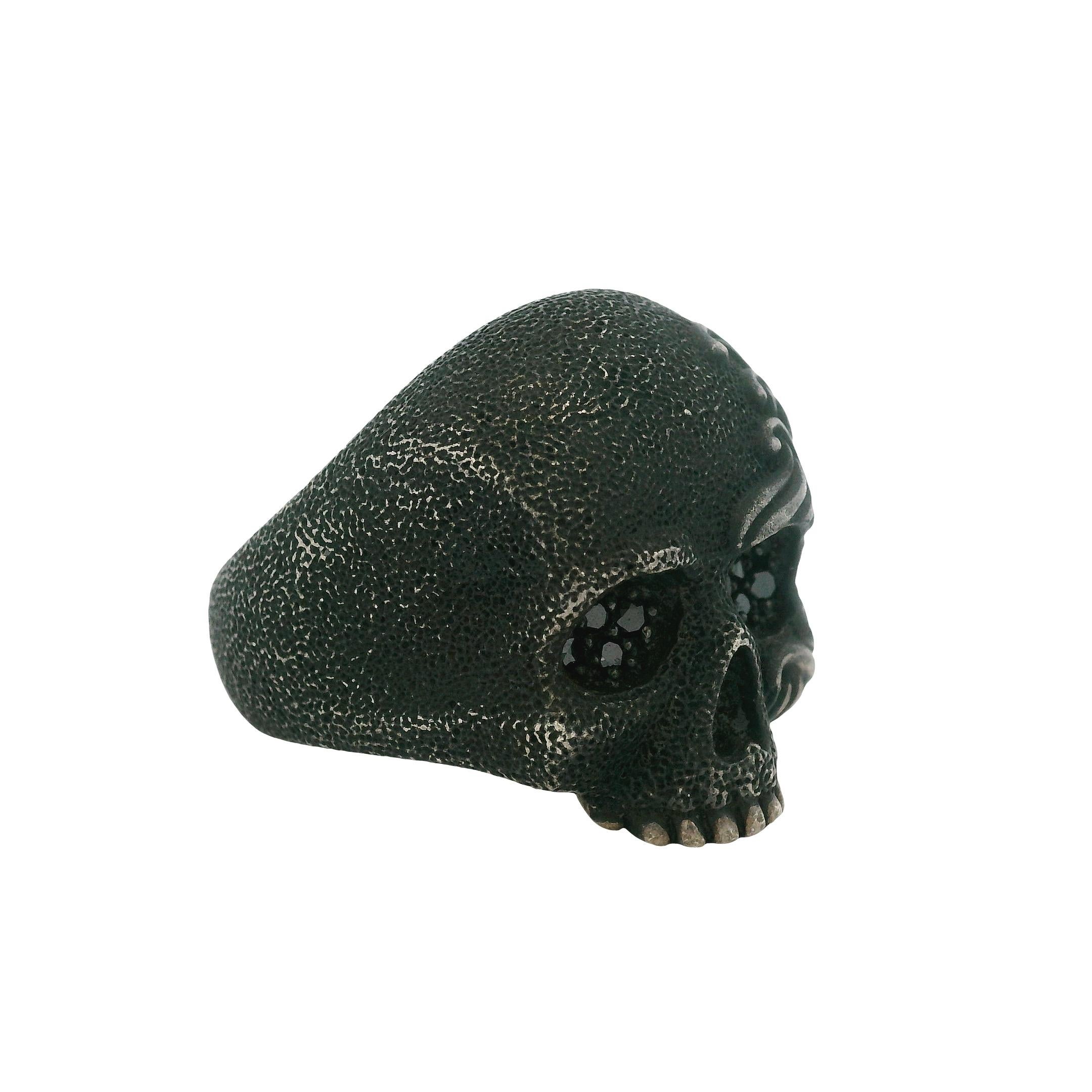 David Yurman Sterling Silver with Black Diamonds Waves Skull Ring For Sale 8