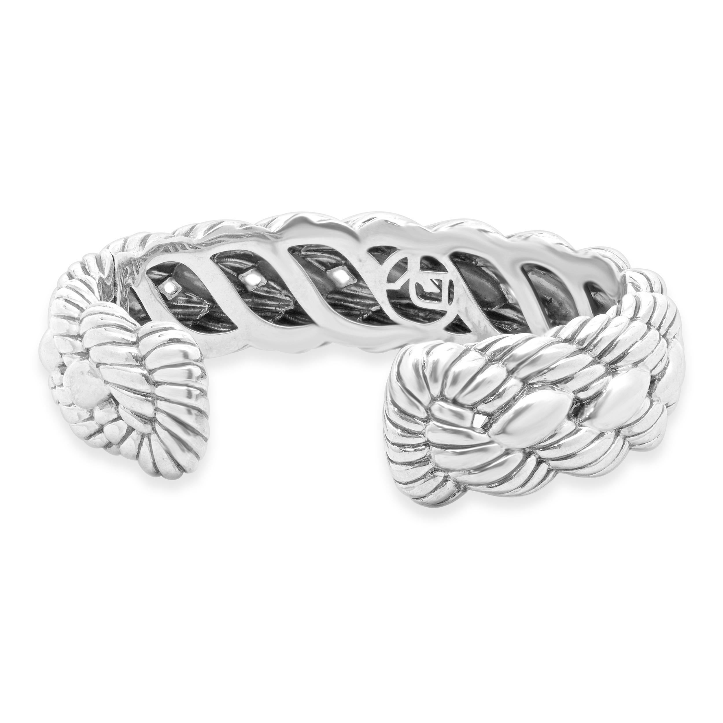 da uomo o donna David Yurman Sterling Silver Woven Hinged Cuff in vendita