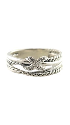 David Yurman Sterling Silver X Crossover Diamond Band Ring Size 6.75 #20866