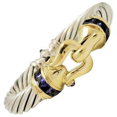 David Yurman Sterling Silver Yellow Gold and Tanzanite 'Cable' Bracelet