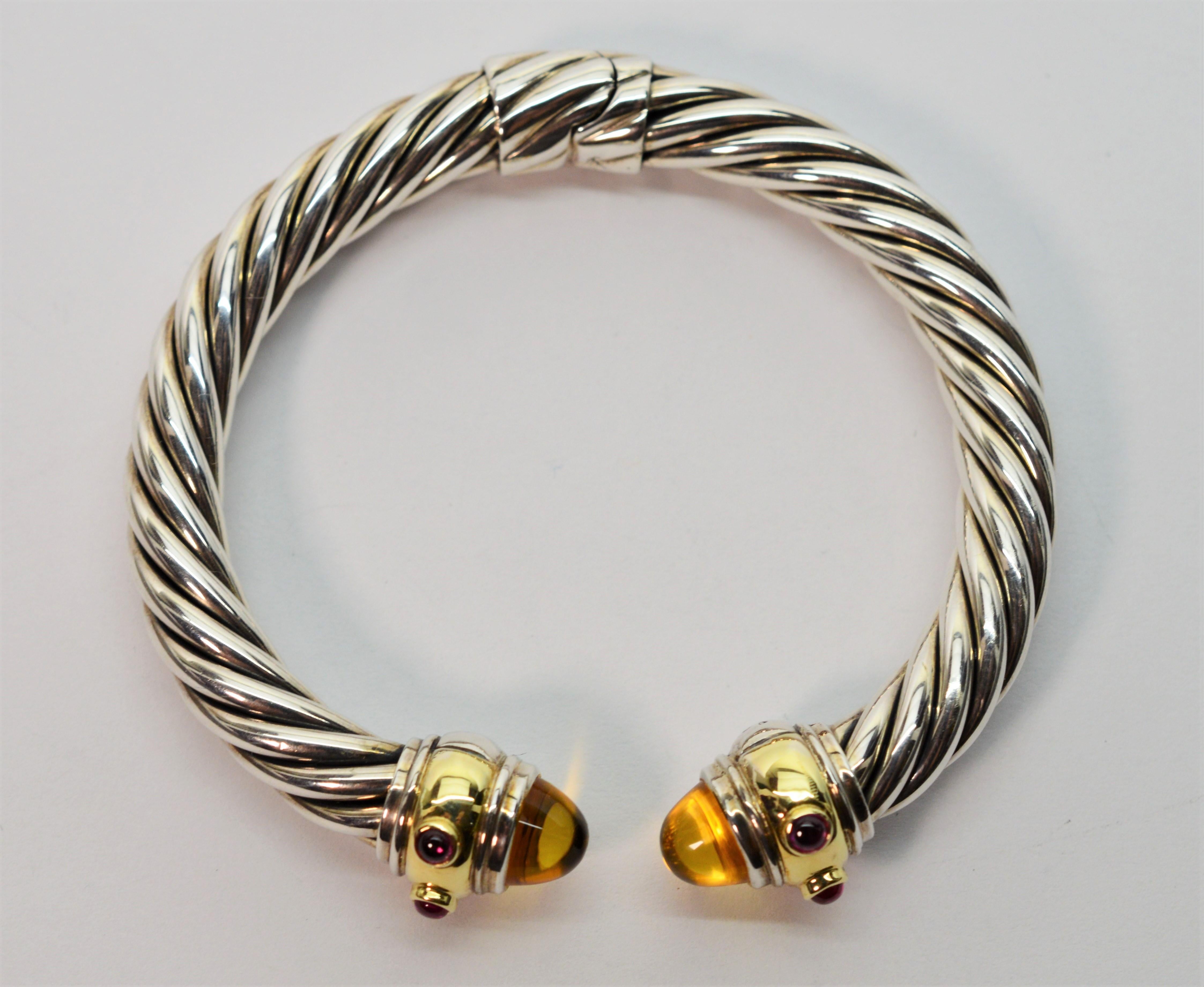 Women's David Yurman Sterling Silver Yellow Gold Renaissance Gemstone Cable Bracelet