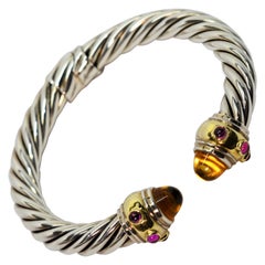 David Yurman Sterling Silver Yellow Gold Renaissance Gemstone Cable Bracelet
