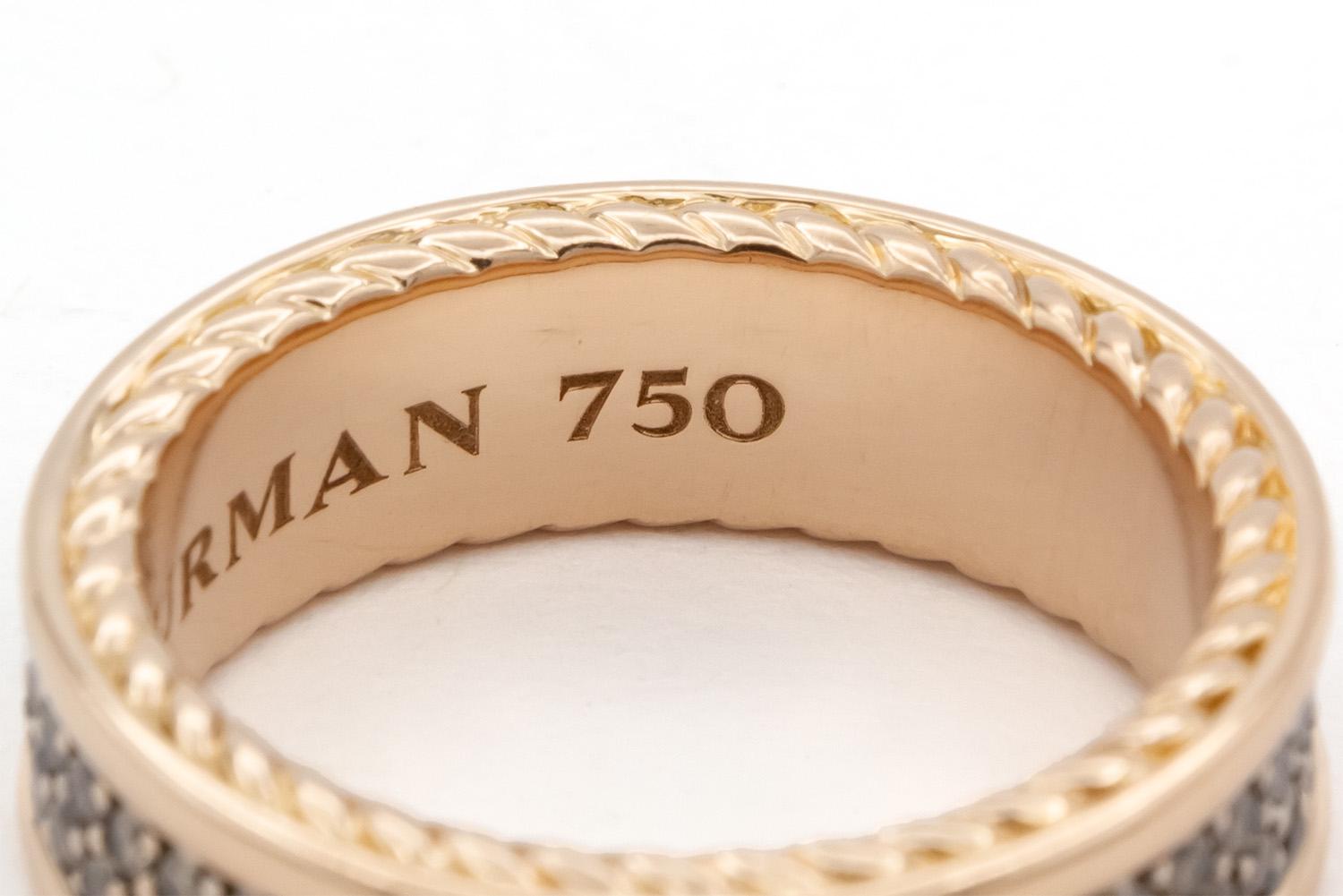 David Yurman Streamline 2 Row 18k Rose Gold Cognac Diamond Mens Band Ring 6.5mm 4