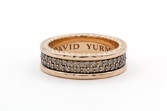 David Yurman Streamline 2 Row 18k Rose Gold Cognac Diamond Mens Band Ring 6.5mm