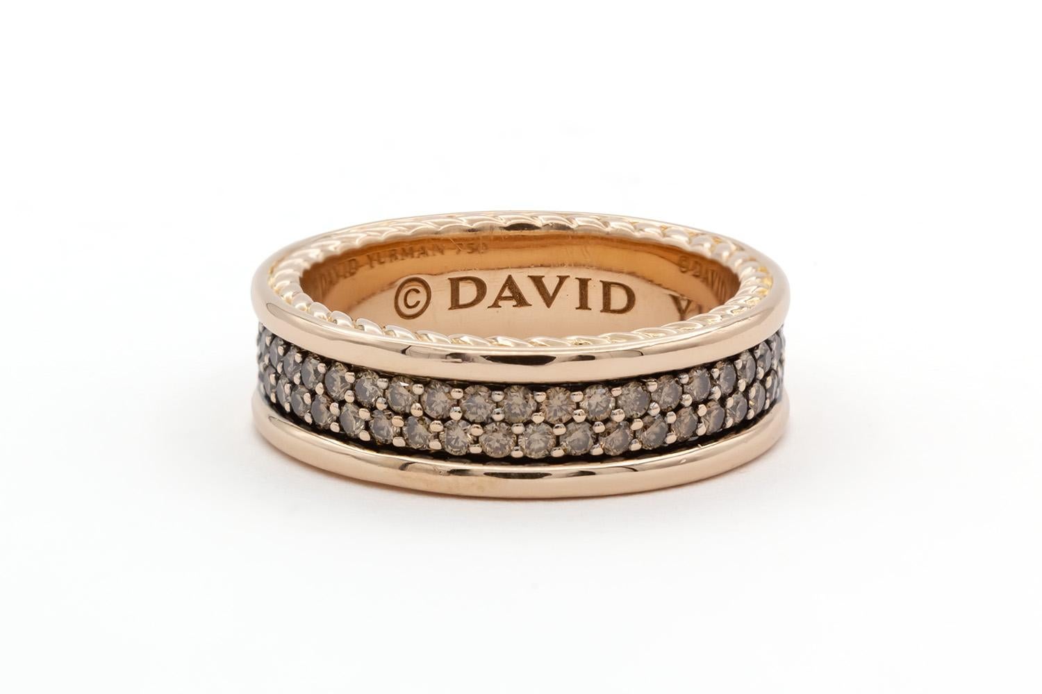 Contemporary David Yurman Streamline 2 Row 18k Rose Gold Cognac Diamond Mens Band Ring 6.5mm