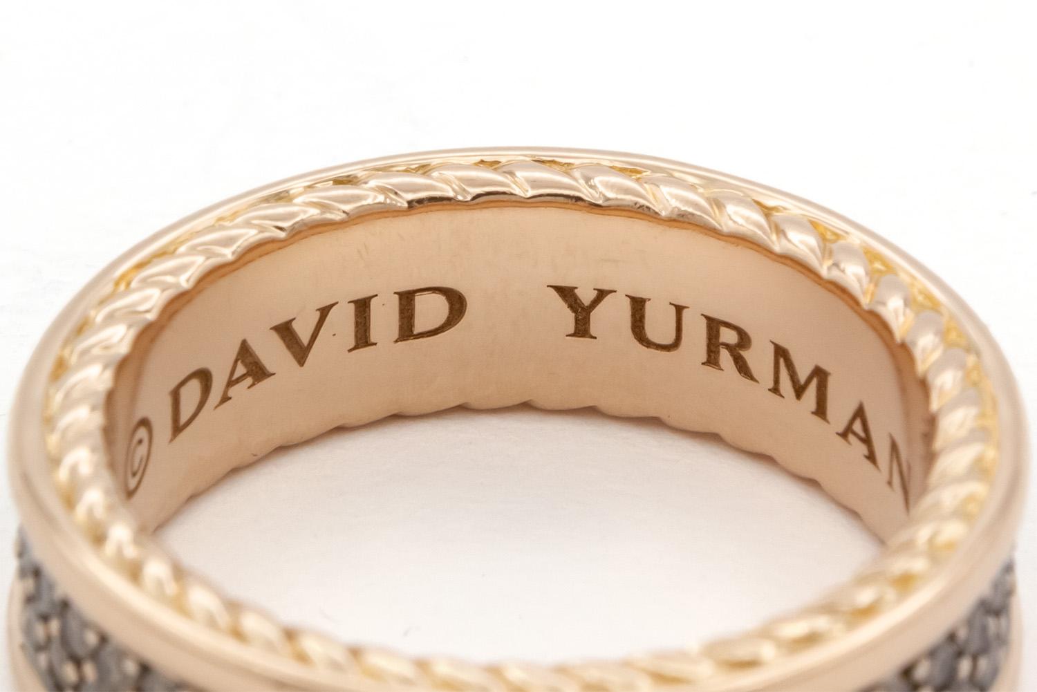 David Yurman Streamline 2 Row 18k Rose Gold Cognac Diamond Mens Band Ring 6.5mm 3