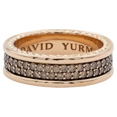 David Yurman Streamline 2 Row 18k Rose Gold Cognac Diamond Mens Band Ring 6.5mm