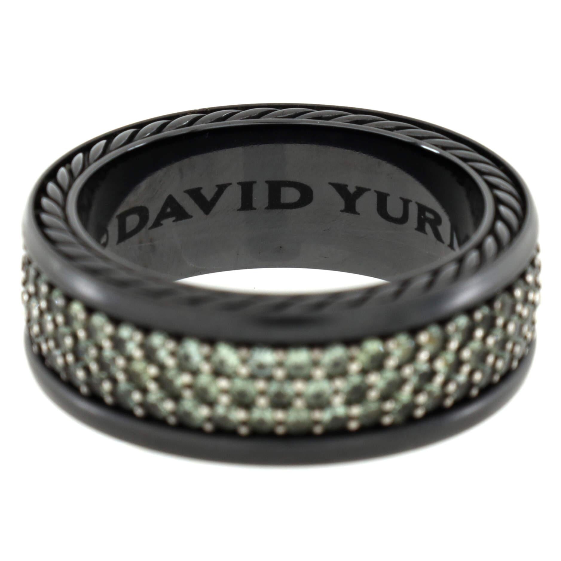 David Yurman Streamline 3 Row Band Ring Titanium with Paved Grey Sapphires In Good Condition In New York, NY