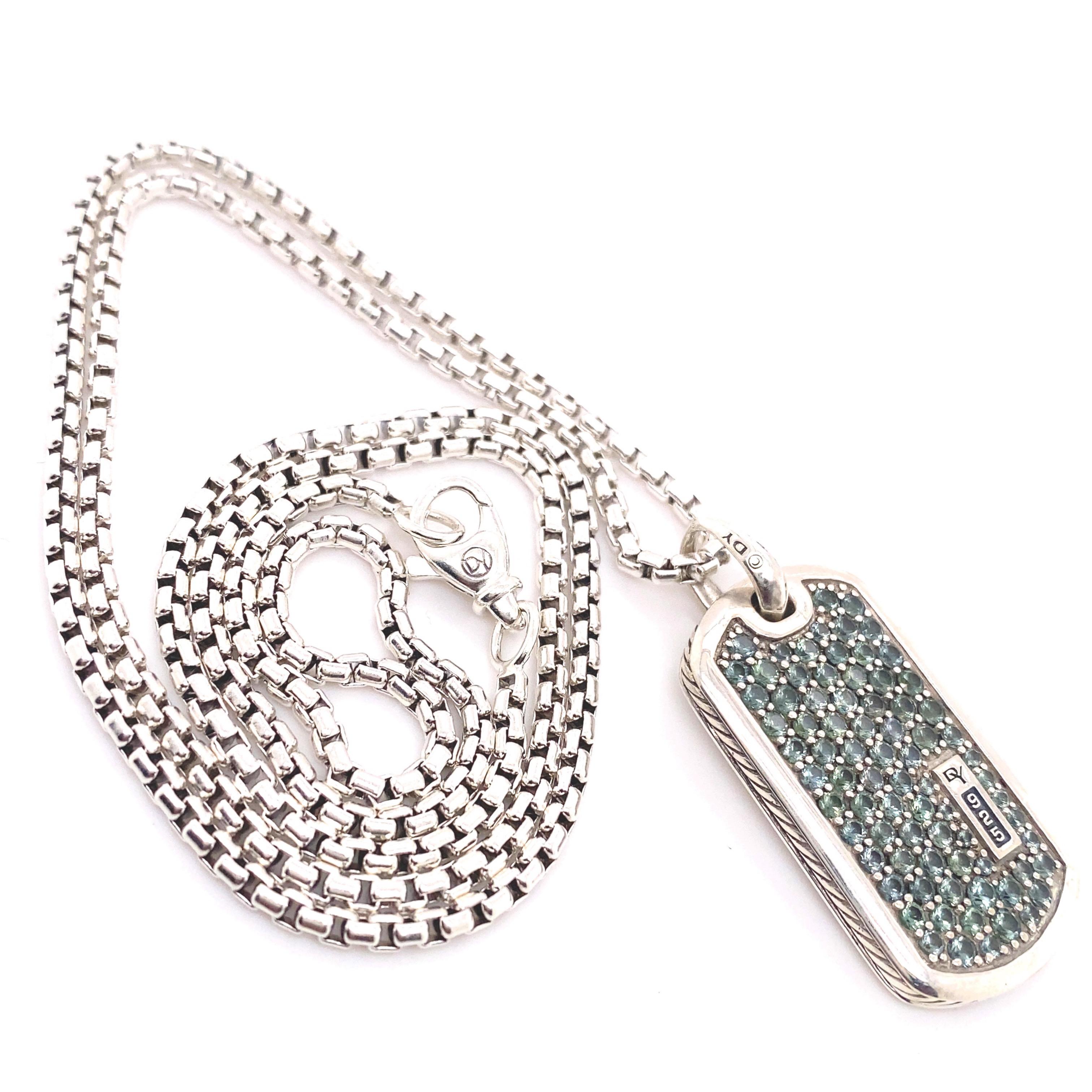 David Yurman Streamline Collection Pave Prasiolite Dog Tag Large Sterling Silver 4