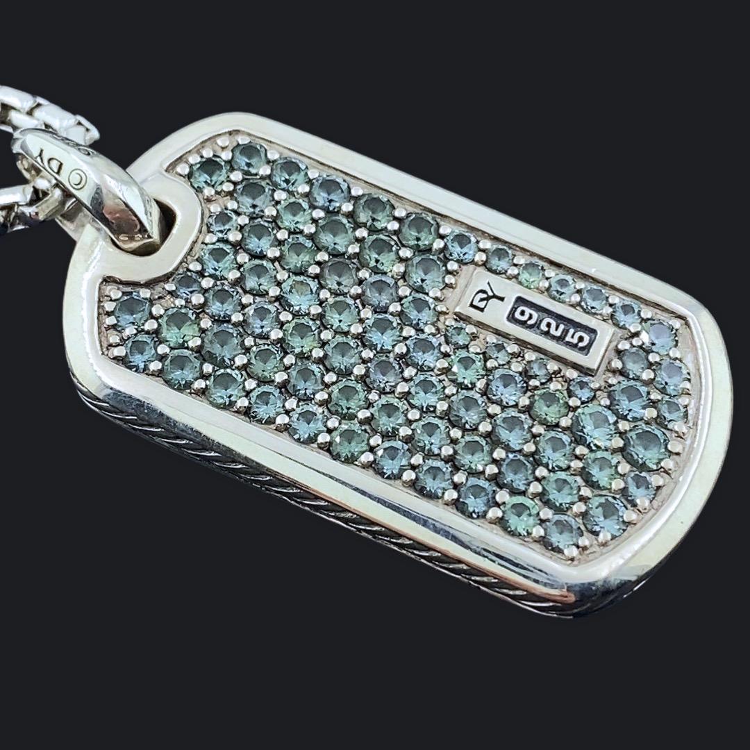 David Yurman Streamline Collection Pave Prasiolite Dog Tag Large Sterling Silver 5