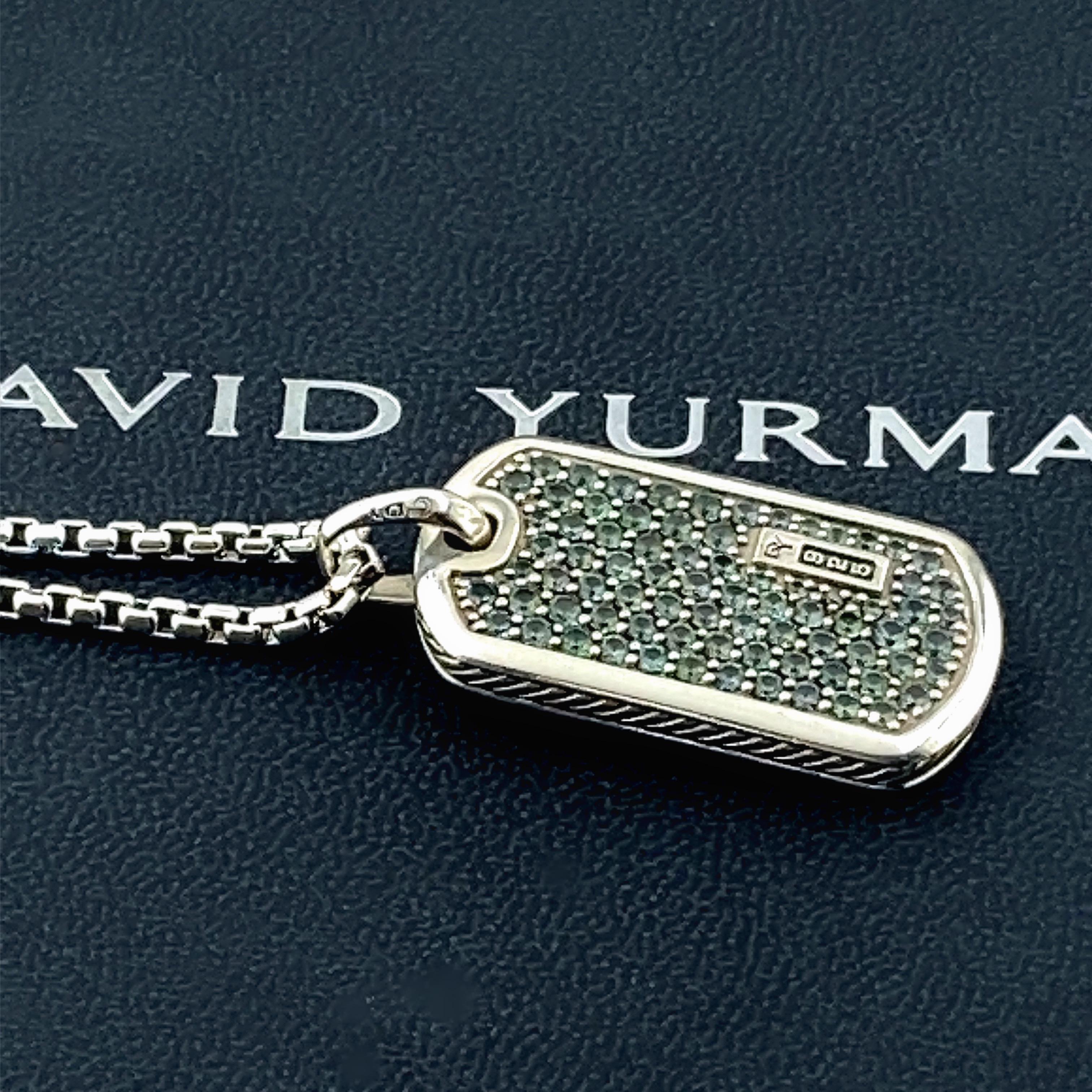 Women's or Men's David Yurman Streamline Collection Pave Prasiolite Dog Tag Large Sterling Silver