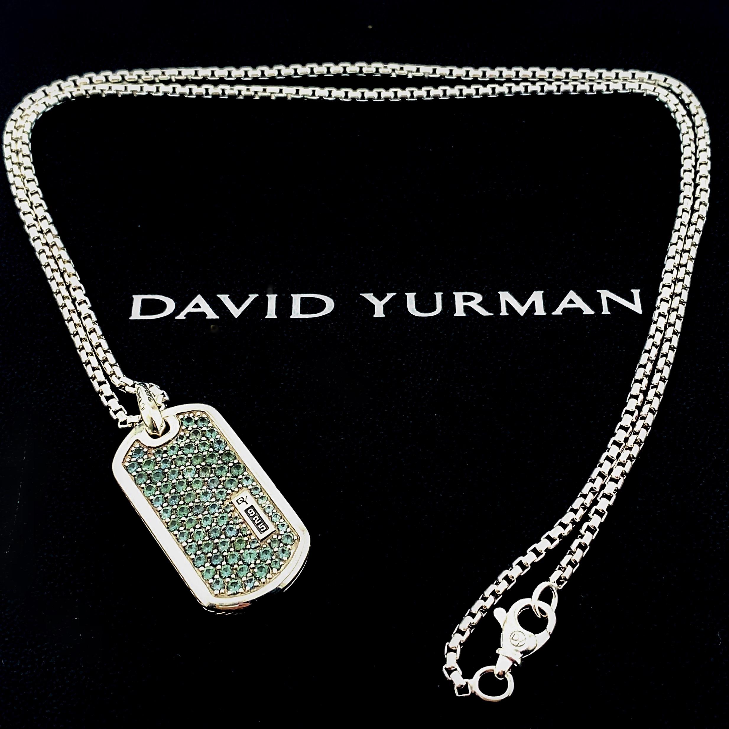David Yurman Streamline Collection Pave Prasiolite Dog Tag Large Sterling Silver 1