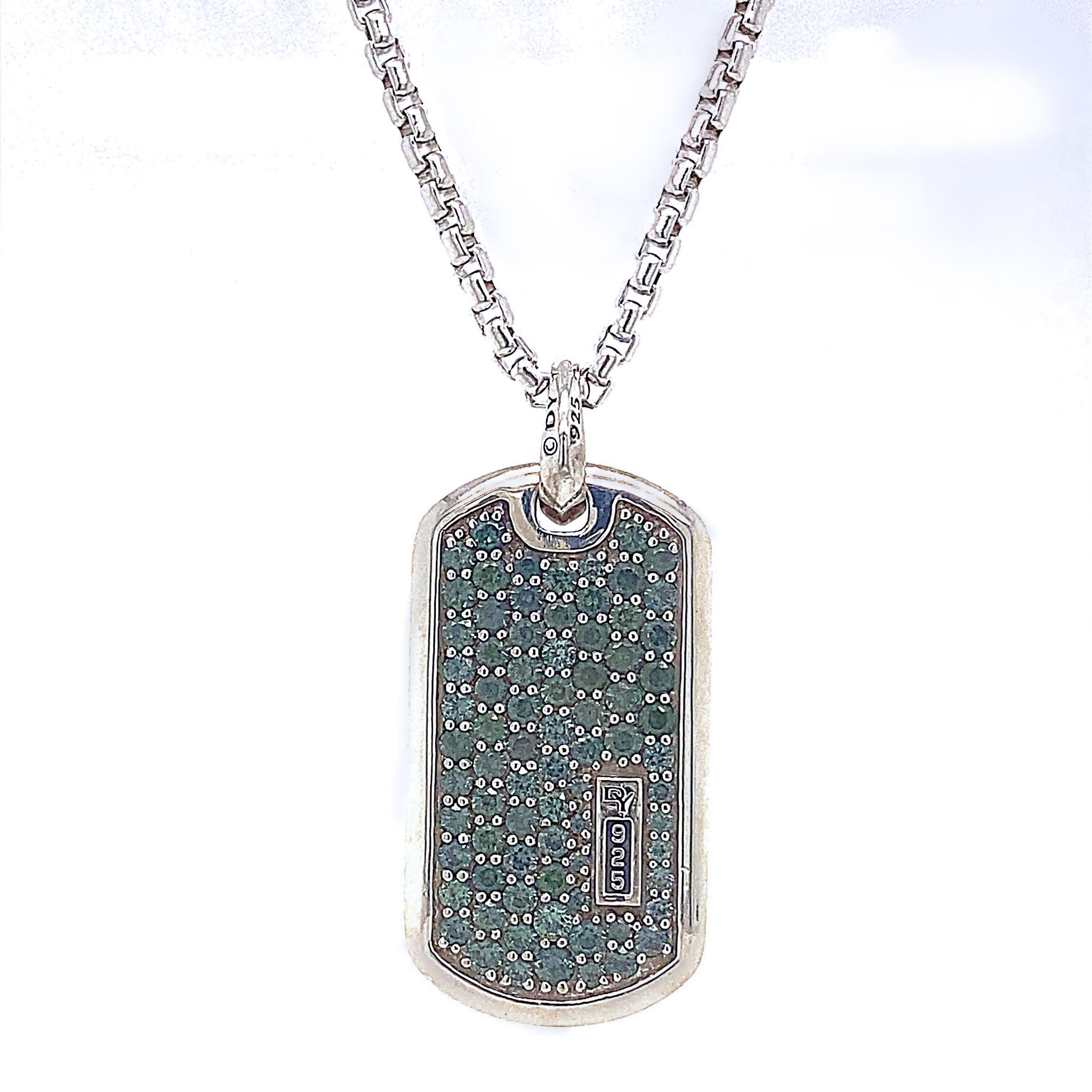 David Yurman Streamline Collection Pave Prasiolite Dog Tag Large Sterling Silver 2