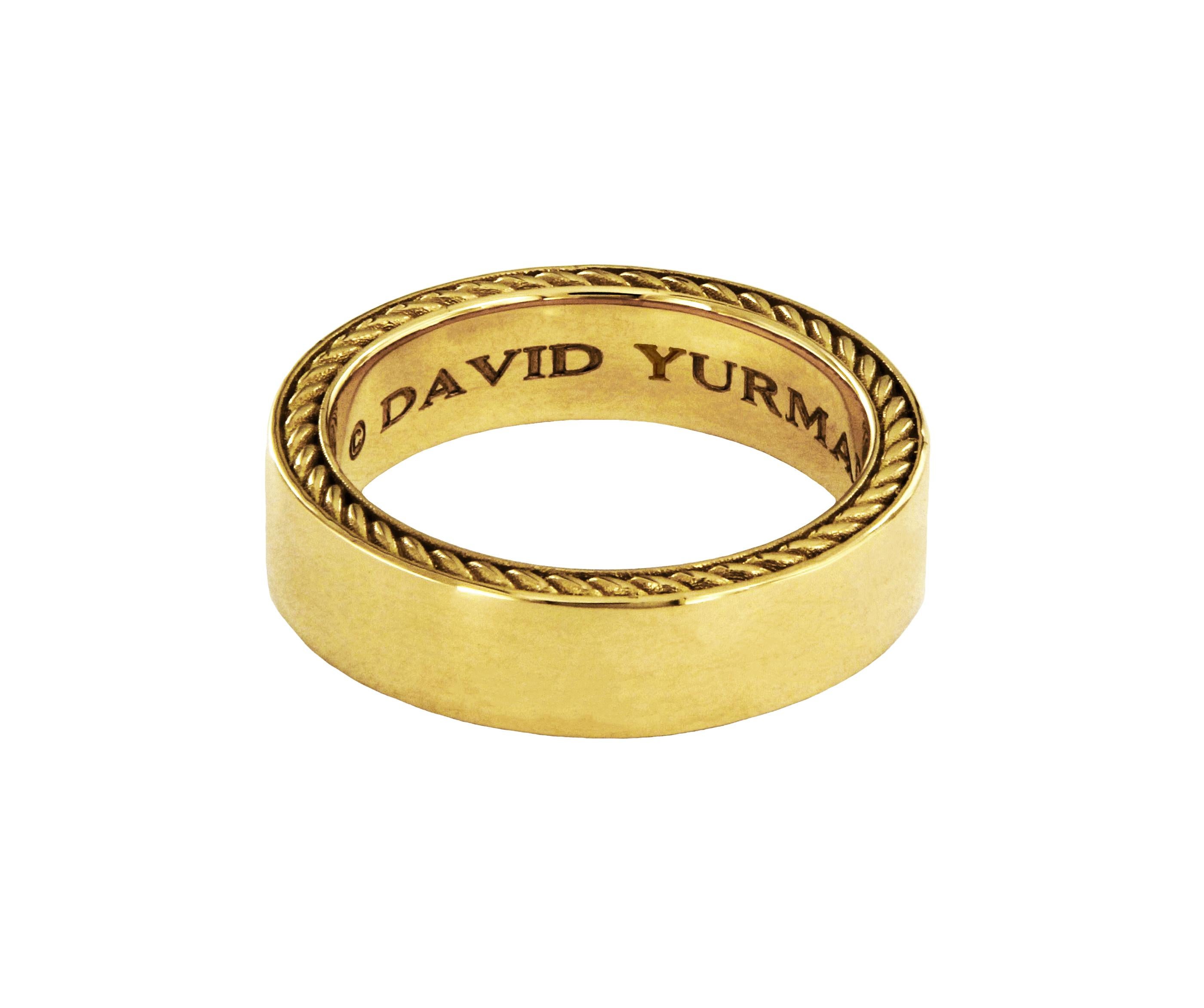 Collection Streamline. Bague pour homme.

or jaune 18 carats
Taille de l'anneau - 10.5
Anneau large - 6mm
Poids de l'anneau : 16gr
*Boîte David Yurman incluse.

