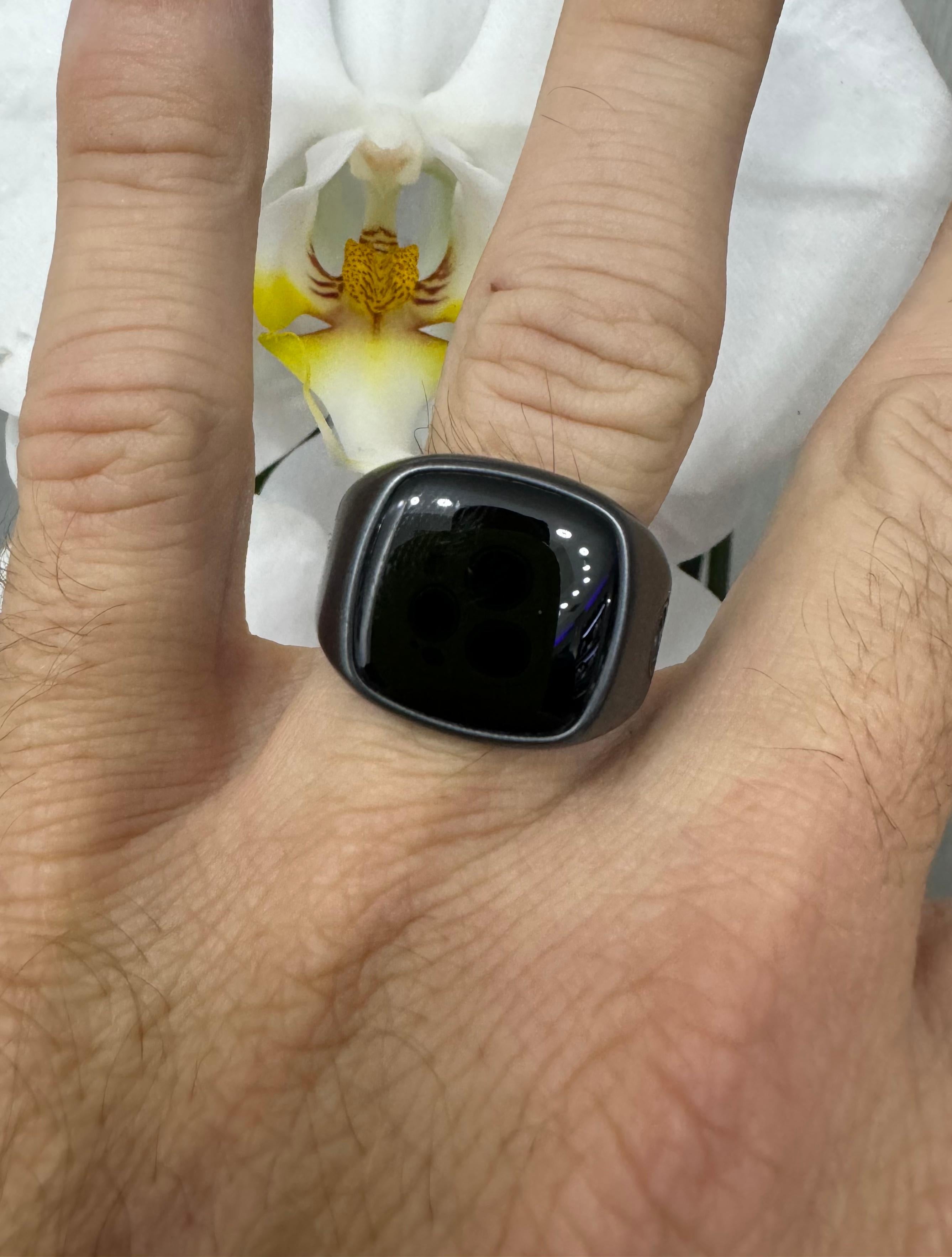 Women's or Men's David Yurman Streamline Signet Ring in Black Titanium with Black Onyx Gemstone