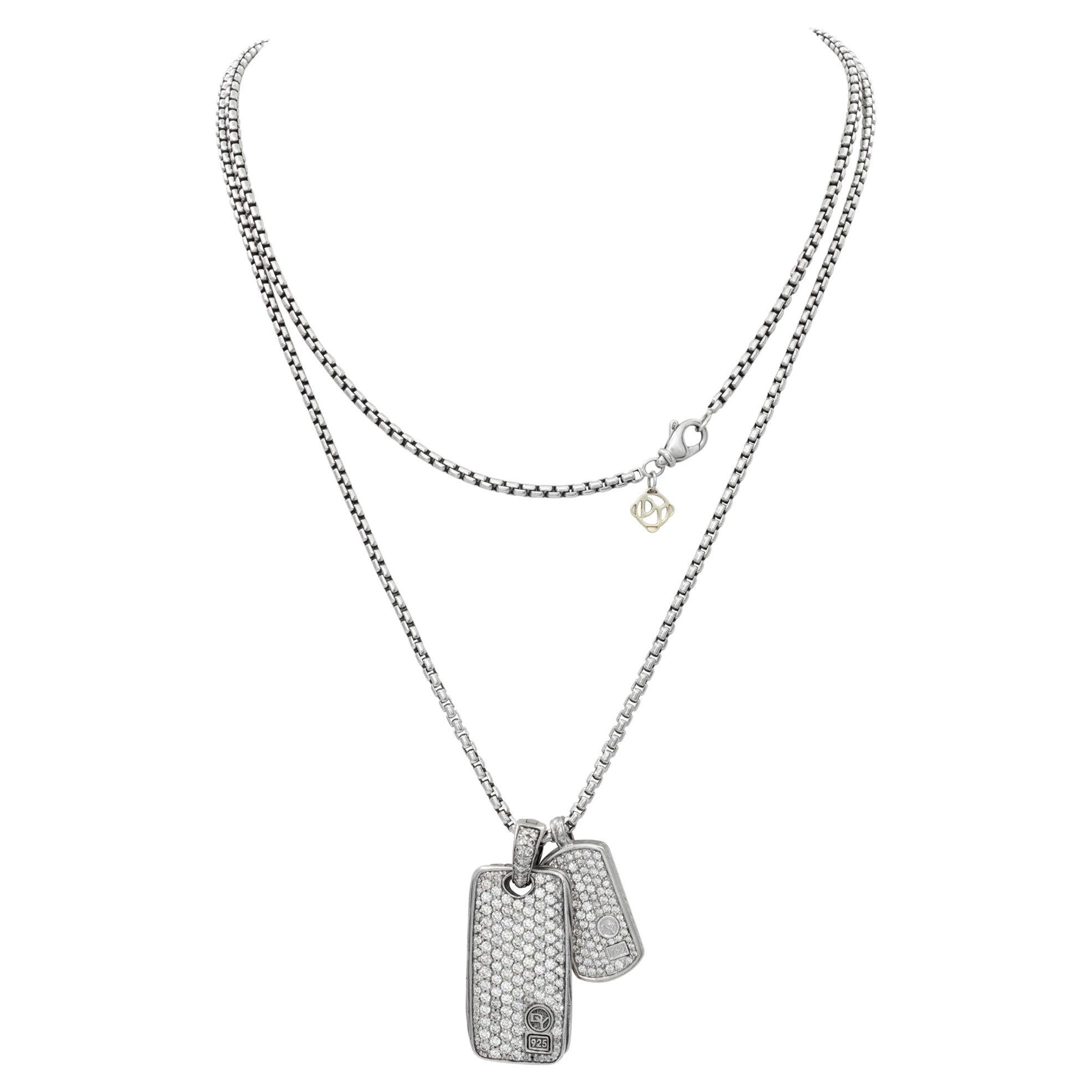 David Yurman Streamline two diamond pave dog-tag pendants on box chain
