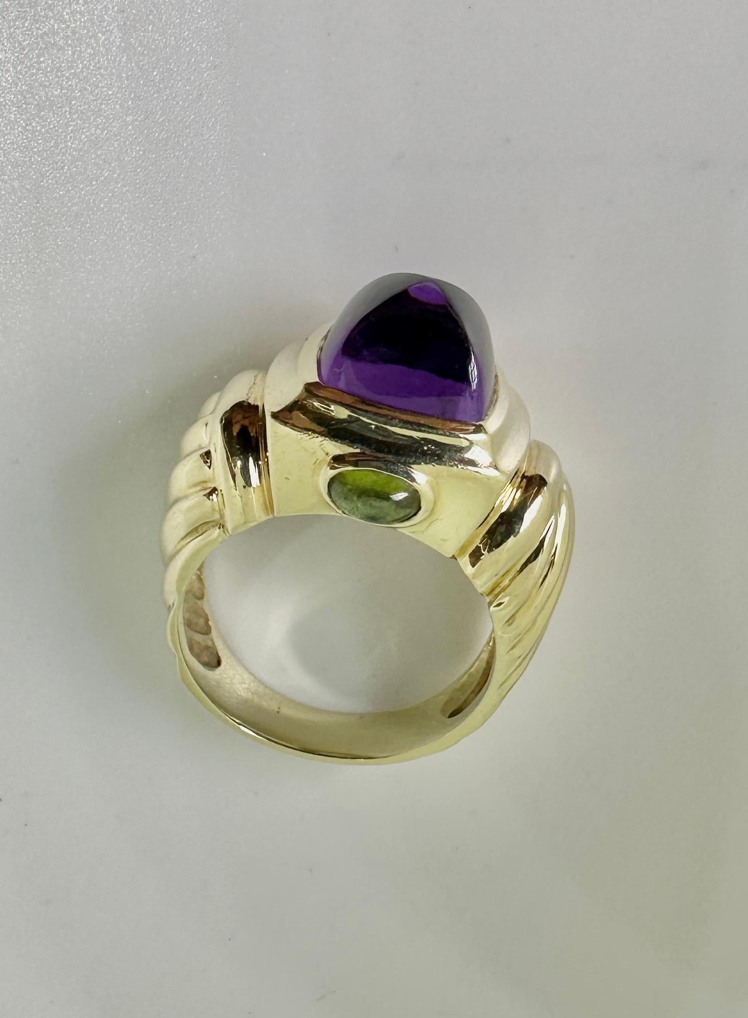 David Yurman Sugarloaf Amatista siberiana Anillo de turmalina verde Oro de 14 quilates Contemporáneo en venta