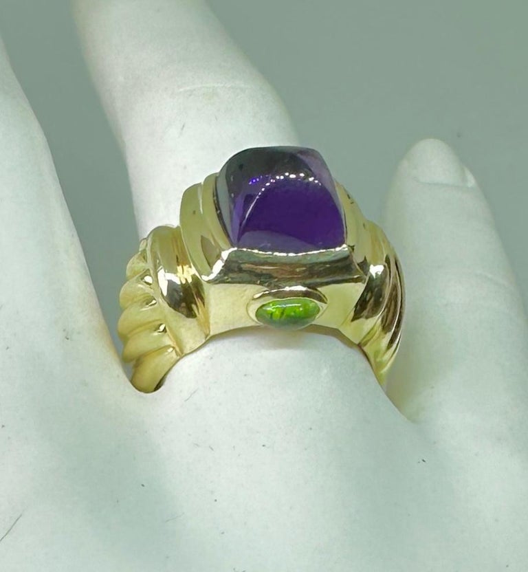 David Yurman Sugarloaf Siberian Amethyst Green Tourmaline Ring 14