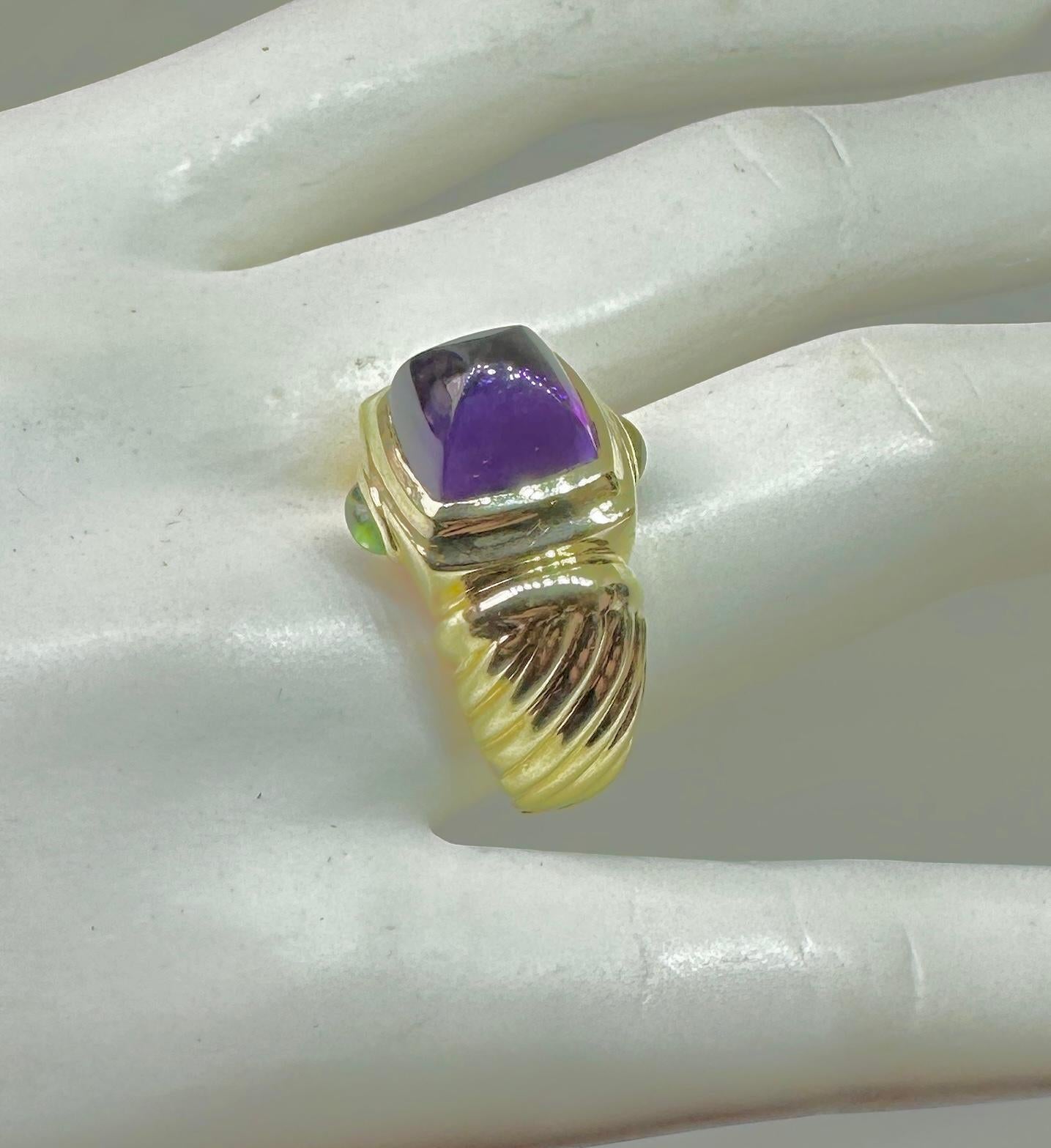 De las mujeres David Yurman Sugarloaf Amatista siberiana Anillo de turmalina verde Oro de 14 quilates en venta