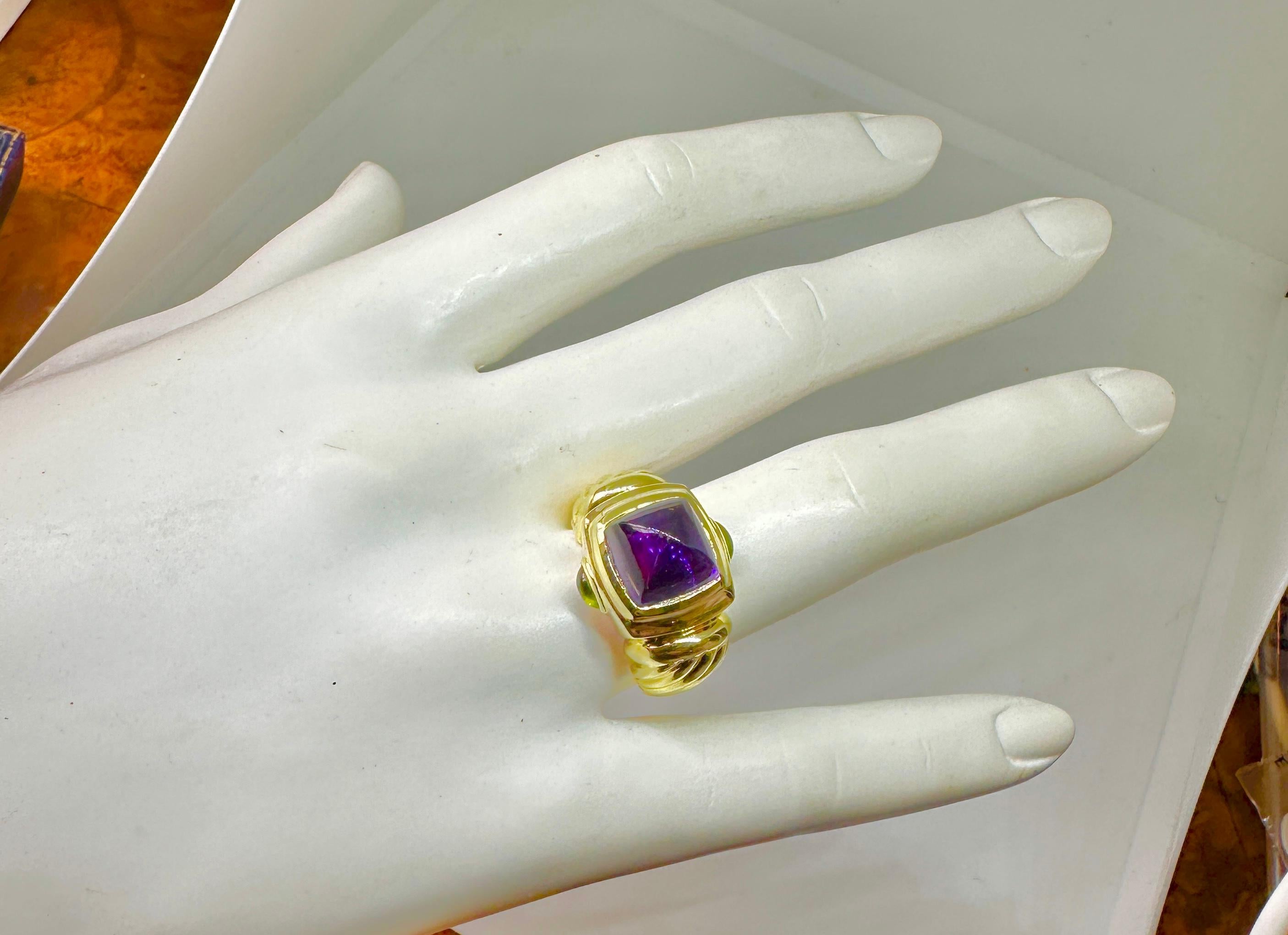 David Yurman Sugarloaf Amatista siberiana Anillo de turmalina verde Oro de 14 quilates en venta 1