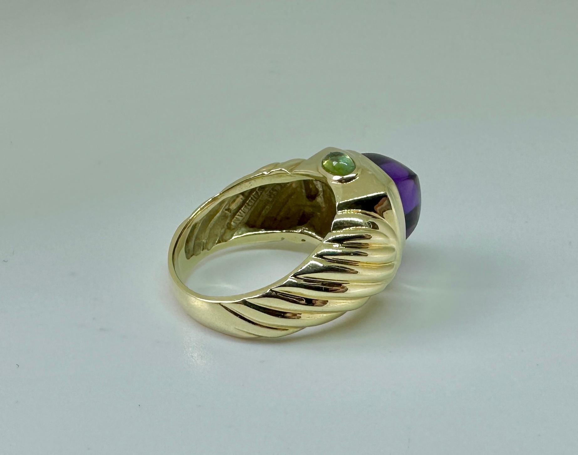 David Yurman Sugarloaf Amatista siberiana Anillo de turmalina verde Oro de 14 quilates en venta 2