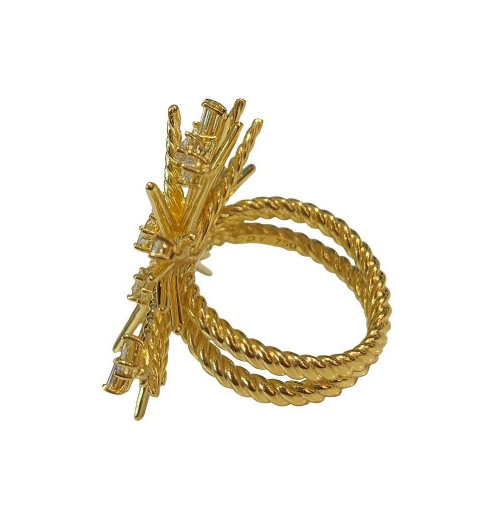 18k Yellow Gold
Ring size: 7.5
Ring weight: 18.5gr
Ring, 33mm 
Round or baguette-cut diamonds
Diamonds, 0.47 tcw
Comes with David Yurman box
Retail: $6800