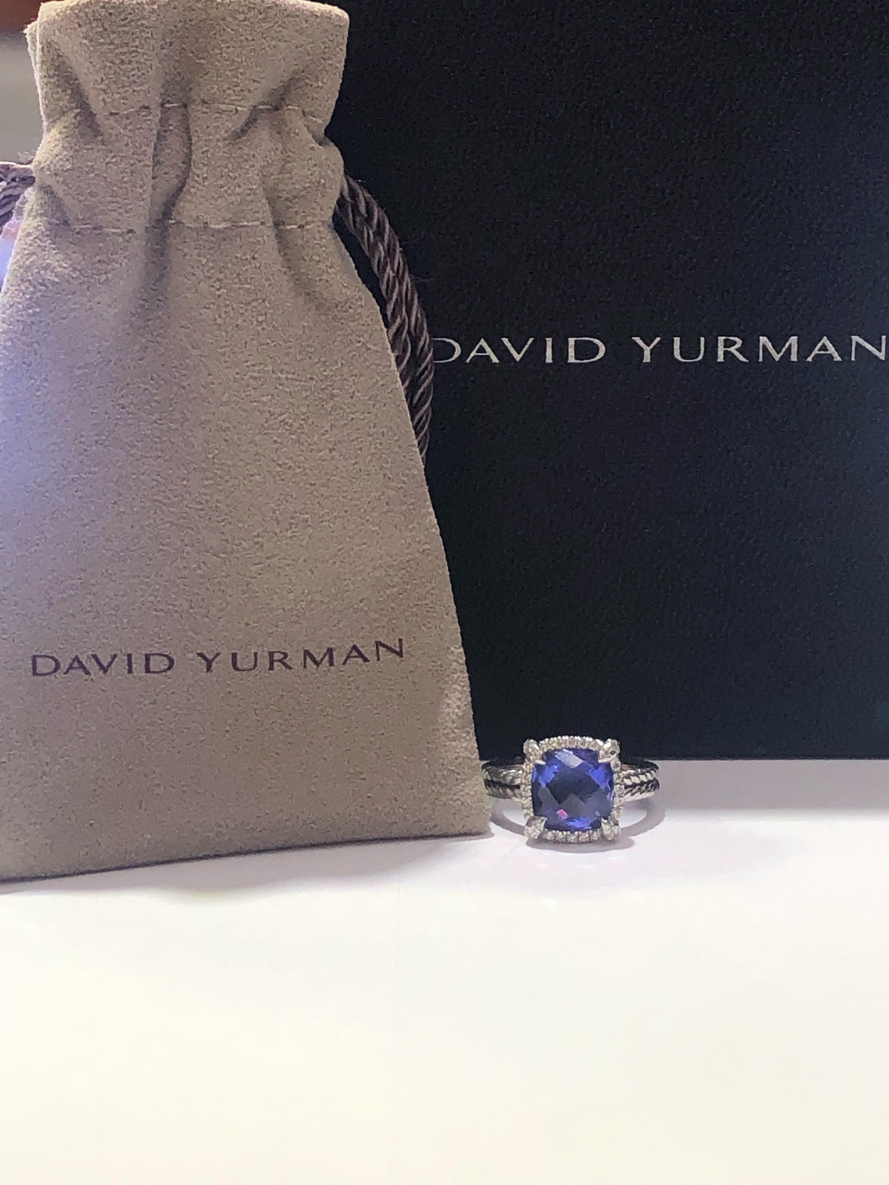 Women's David Yurman Tanzanite Châtelaine Pave Bezel Ring in 18 Karat White Gold