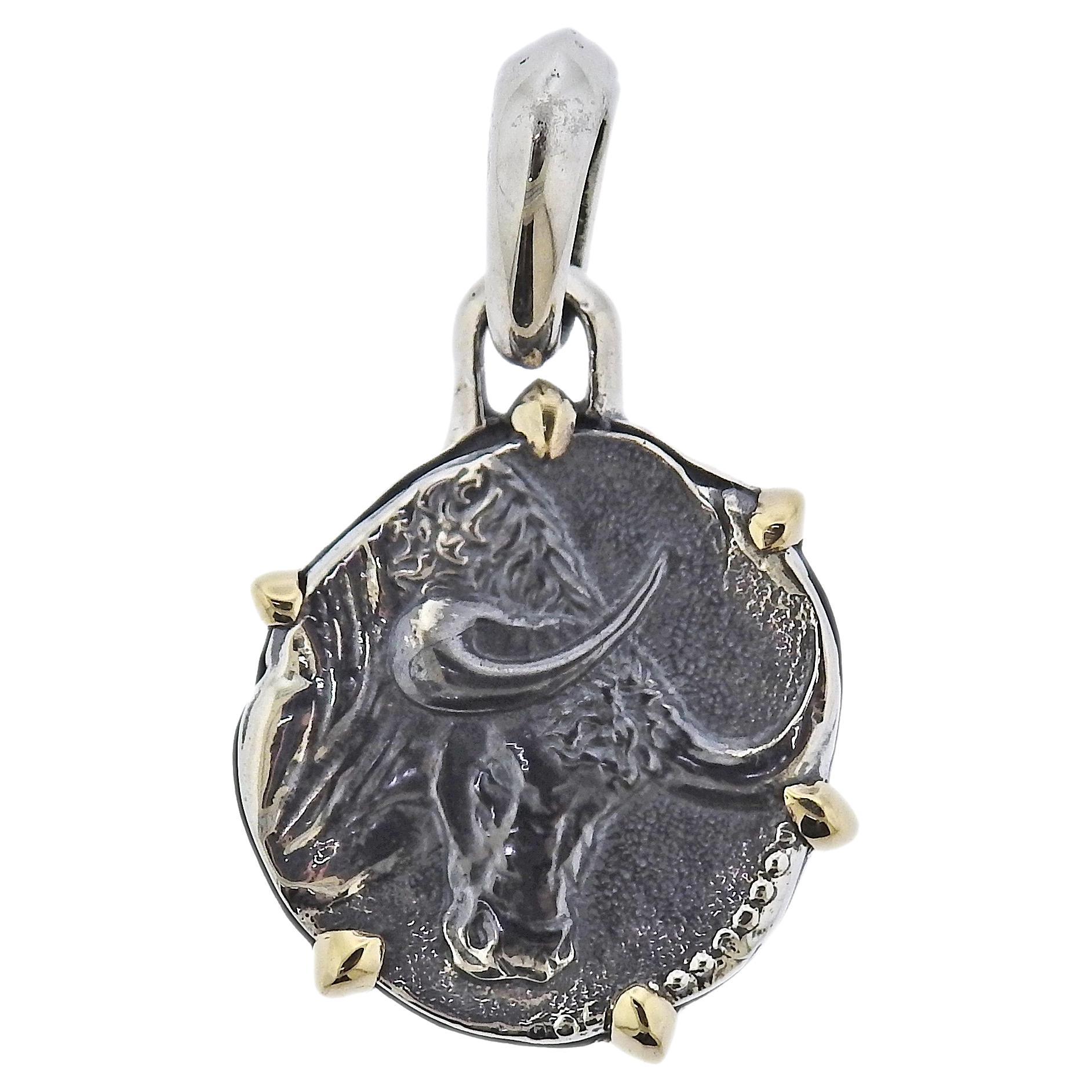 David Yurman Taurus Zodiac Amulet Gold Silver Pendant For Sale