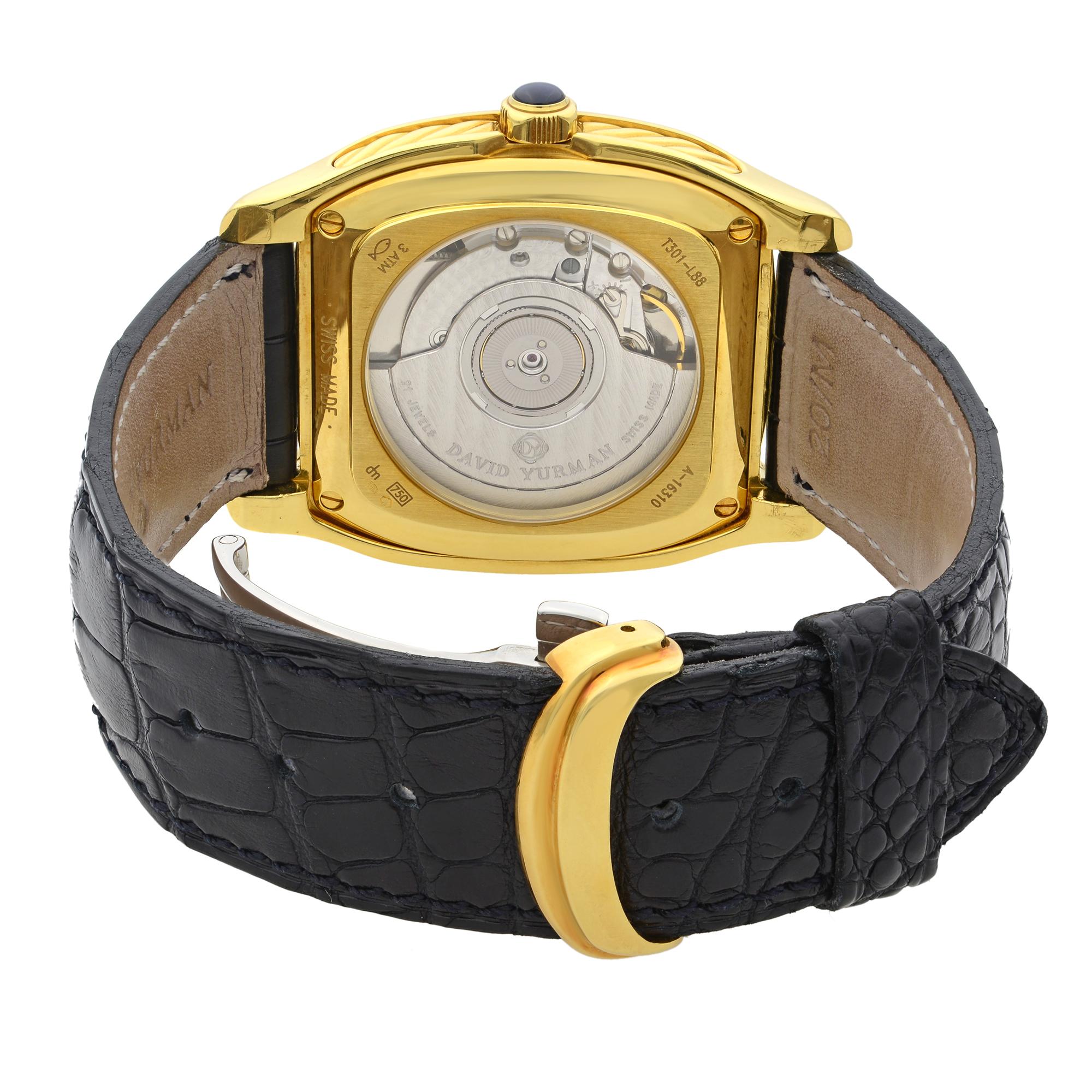 David Yurman Thoroughbred 18 Karat Yellow Gold White Dial Men's Watch T301-L88 In Good Condition In New York, NY