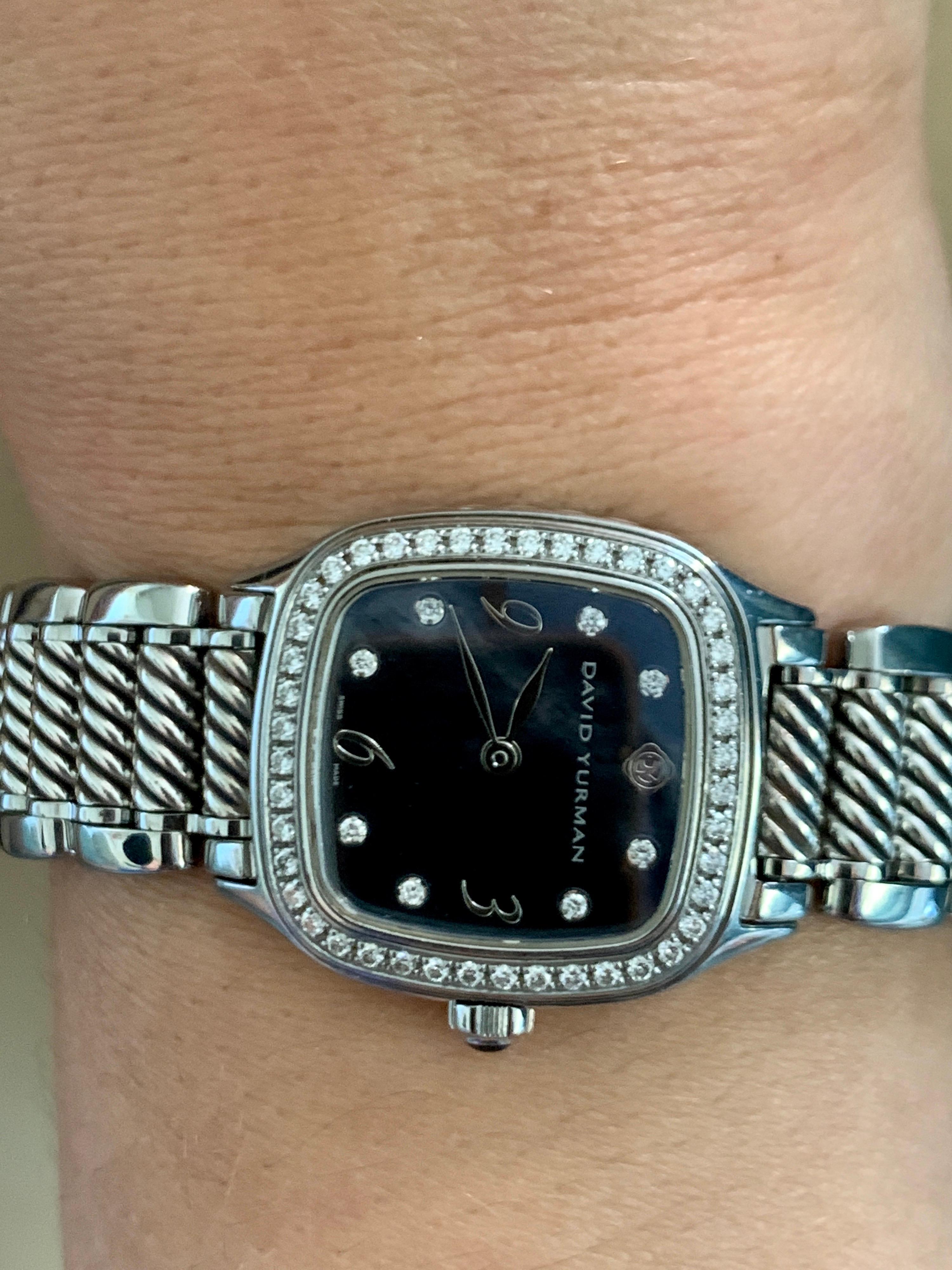 David Yurman Thoroughbred Stainless Steel Quartz and Diamond Bezel MOP Face 7