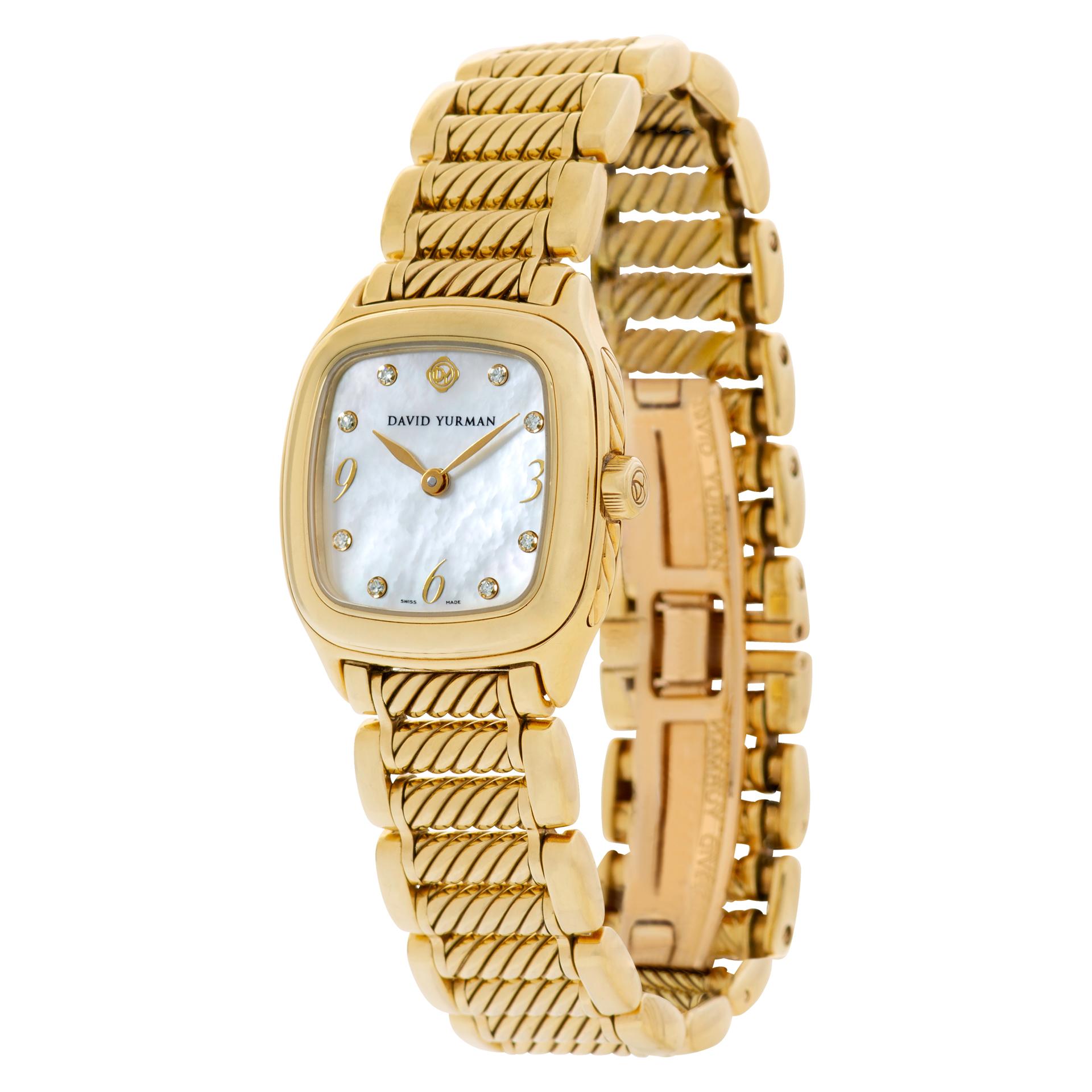 David Yurman Thoroughbred with Mother of Pearl diamond dial in 18k yellow gold. Quartz. 25 mm case size. Ref T304-XS88. Fits up to 7'' wrist. Circa 2015. Fine Pre-owned David Yurman Watch. Certified preowned Classic David Yurman Thoroughbred