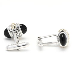 David Yurman Thoroughbred Black Onyx Cufflinks, 14k Yellow Gold Sterling Silver
