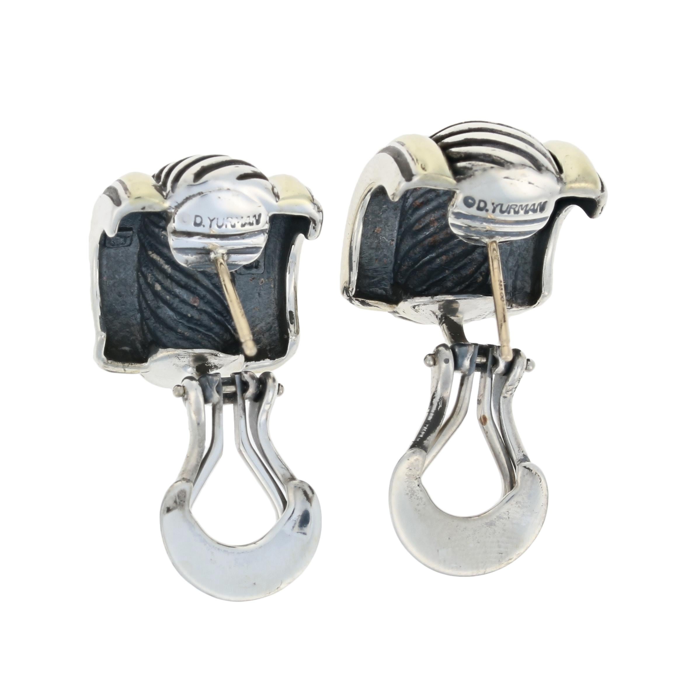 Zigaretten-Kabelohrringe von David Yurman, Vollblut, Silber 14k Gold durchbohrt J-Höhe im Zustand „Hervorragend“ in Greensboro, NC